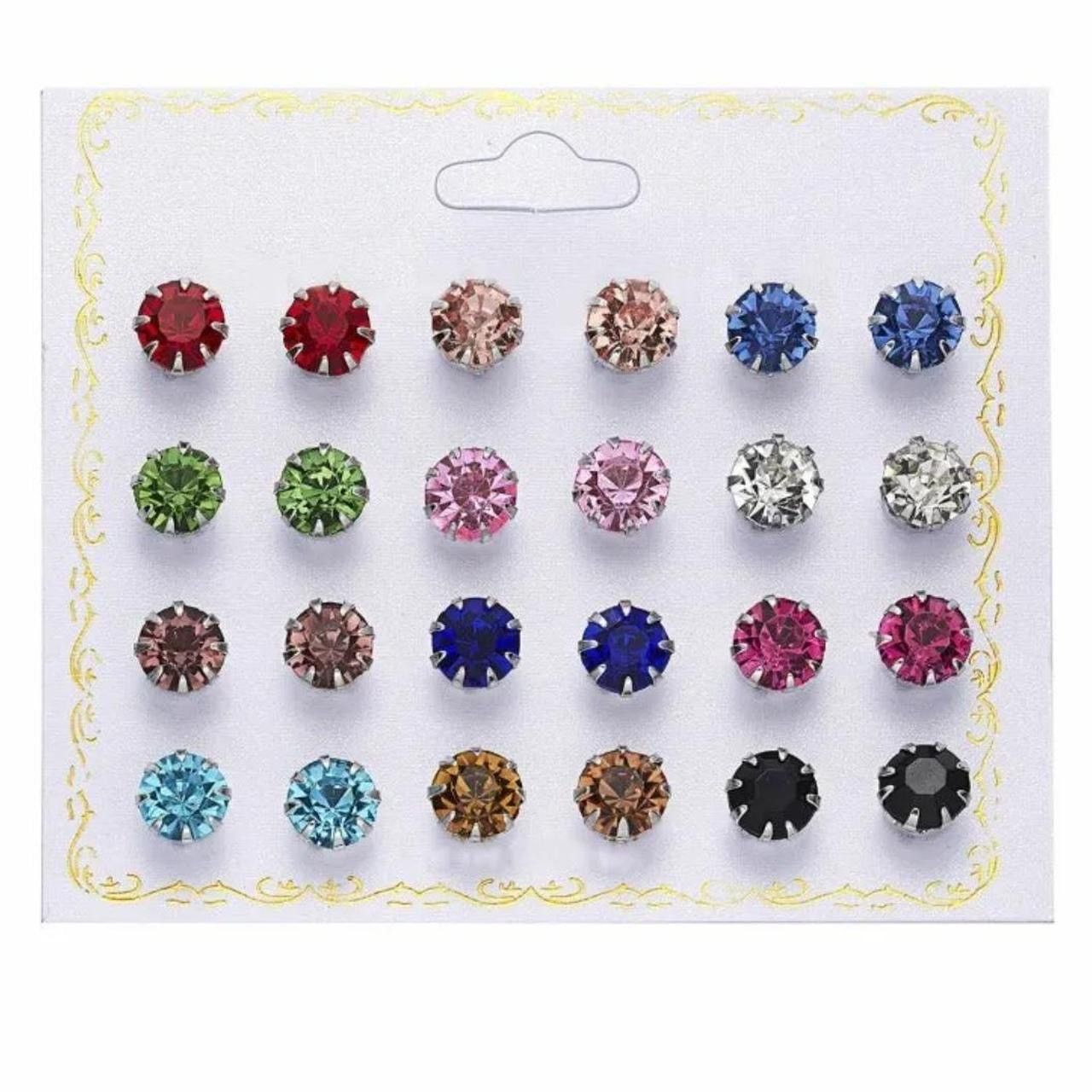 Jewelry 12 Pairs Zircon Stud Earrings - ERG Size ONE SIZE - 1 Thumbnail