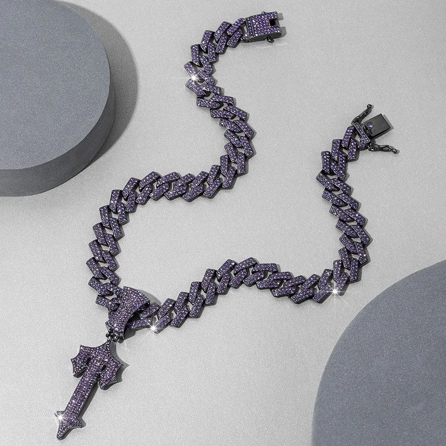 Jewelry Purple Sword Men Necklace Hip Hop Sword Pendant Necklace Size ONE SIZE - 2 Thumbnail