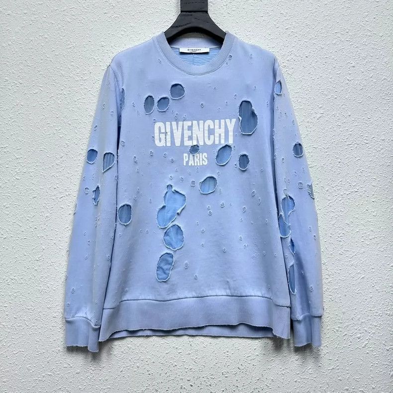 Givenchy givenchy distressed blue sweatshirt with logo-dmc Size US M / EU 48-50 / 2 - 1 Thumbnail