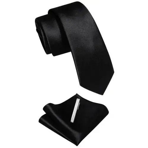 VIBE Luxury Skinny Solid Black Neck Tie Set Mens Size ONE SIZE - 2 Thumbnail