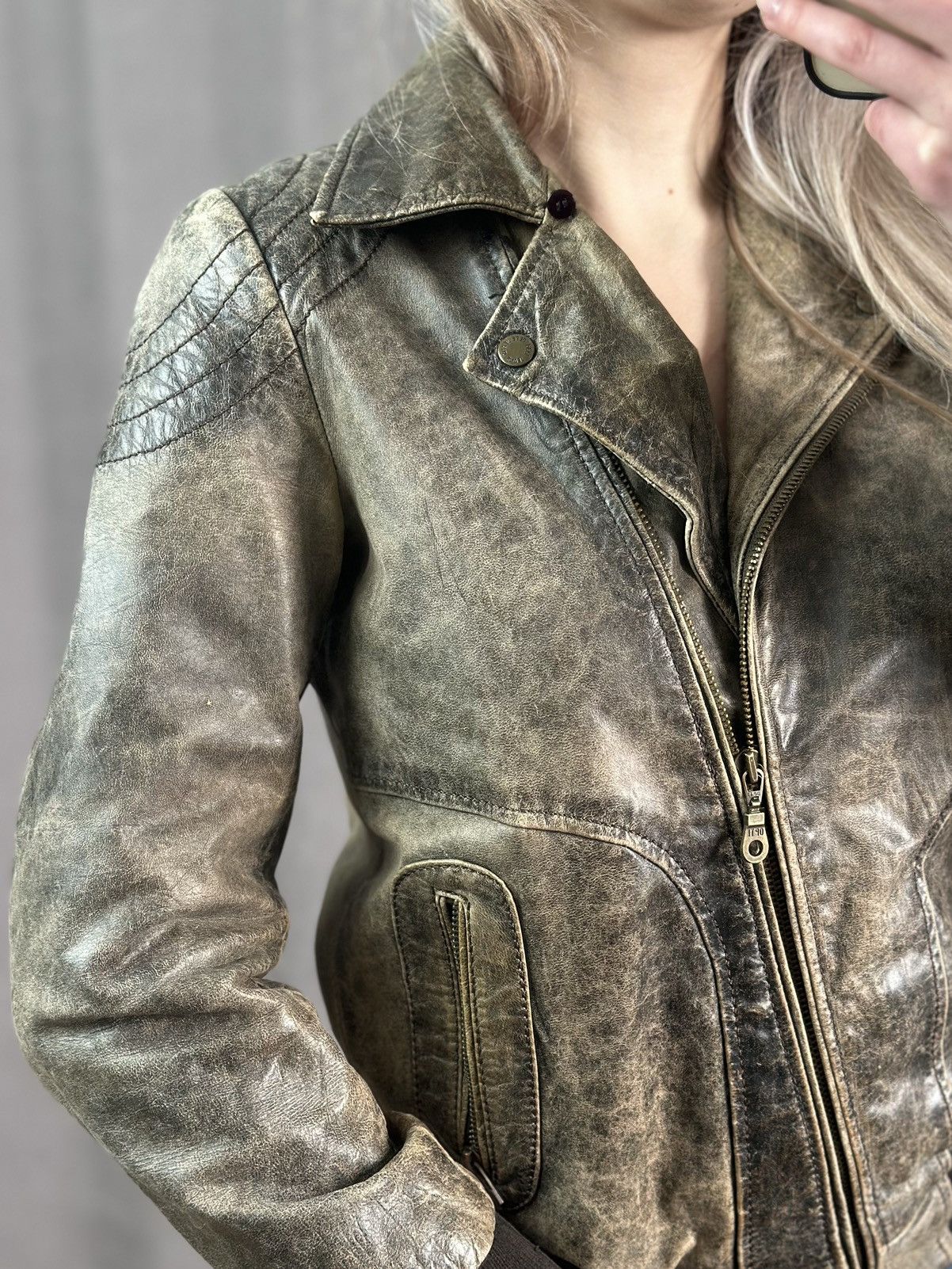 14th Addiction Vintage Leather Jacket Y2K Faded Rick Owens Style Diesel GOA Size S / US 4 / IT 40 - 4 Thumbnail