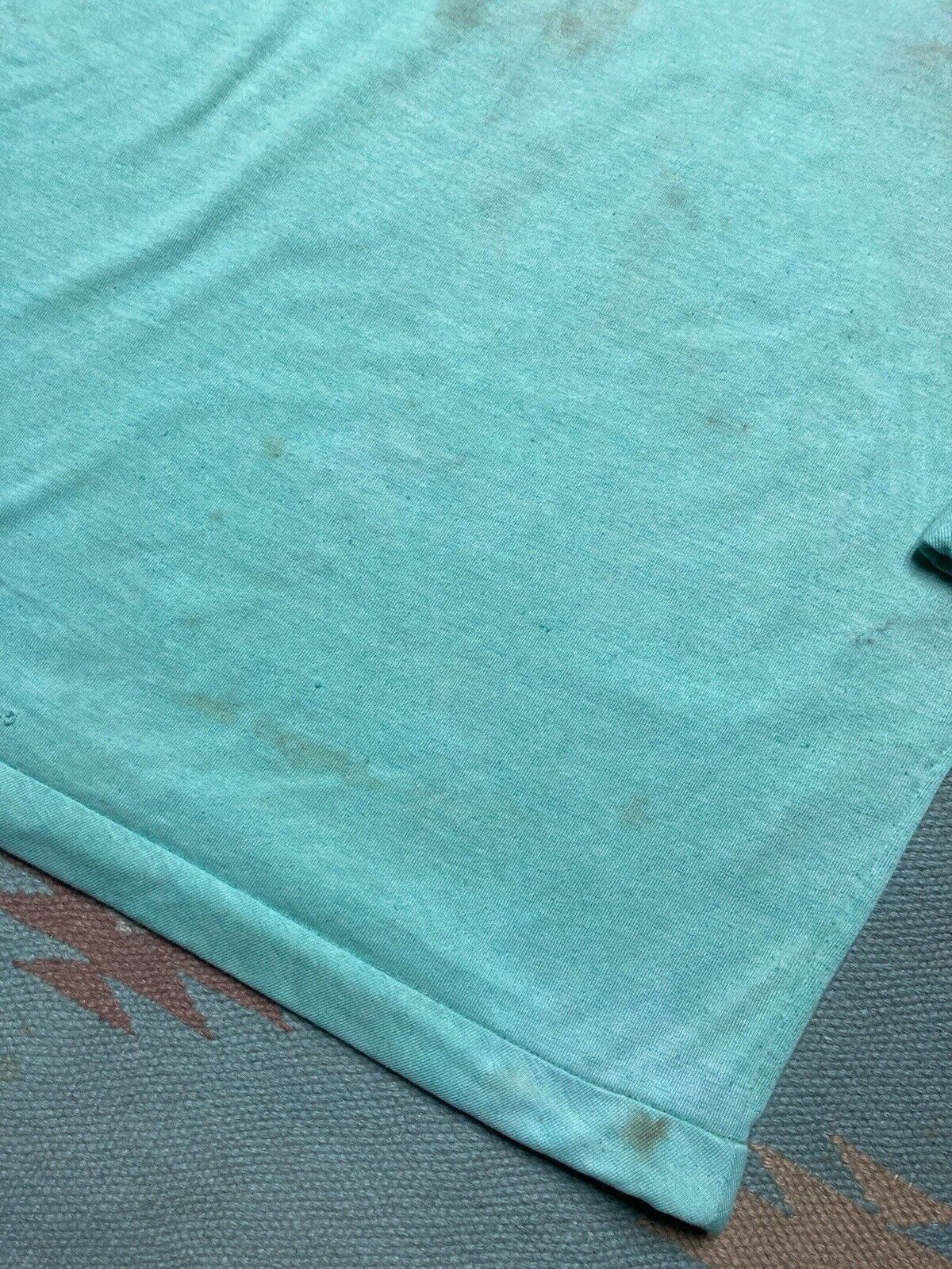 Vintage 70s t shirt soft thin distressed Tiffany blue boxy XL cotton Size US XL / EU 56 / 4 - 4 Thumbnail