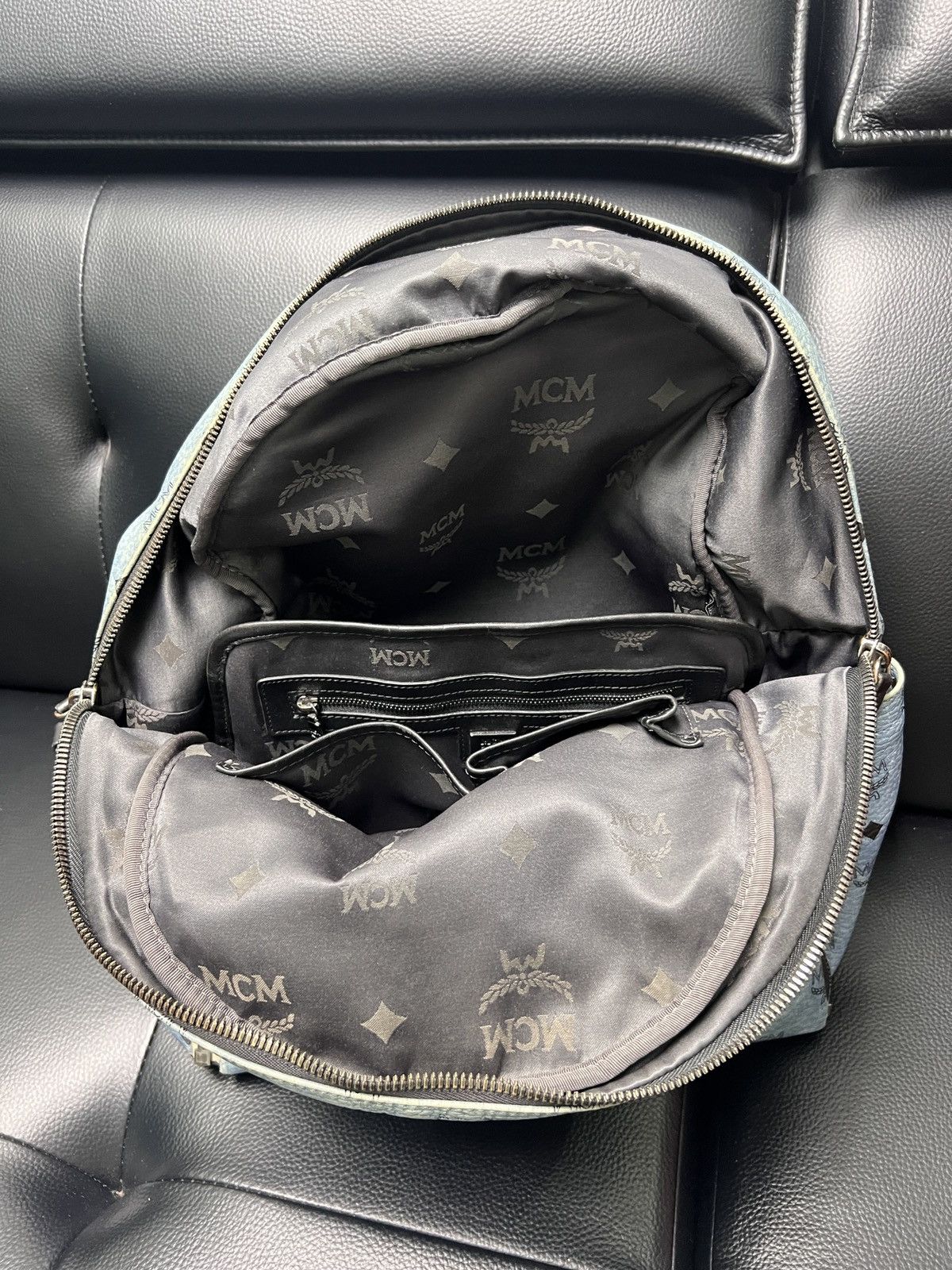 MCM MCM Dusty Blue Monogram Studded Backpack Size ONE SIZE - 17 Thumbnail