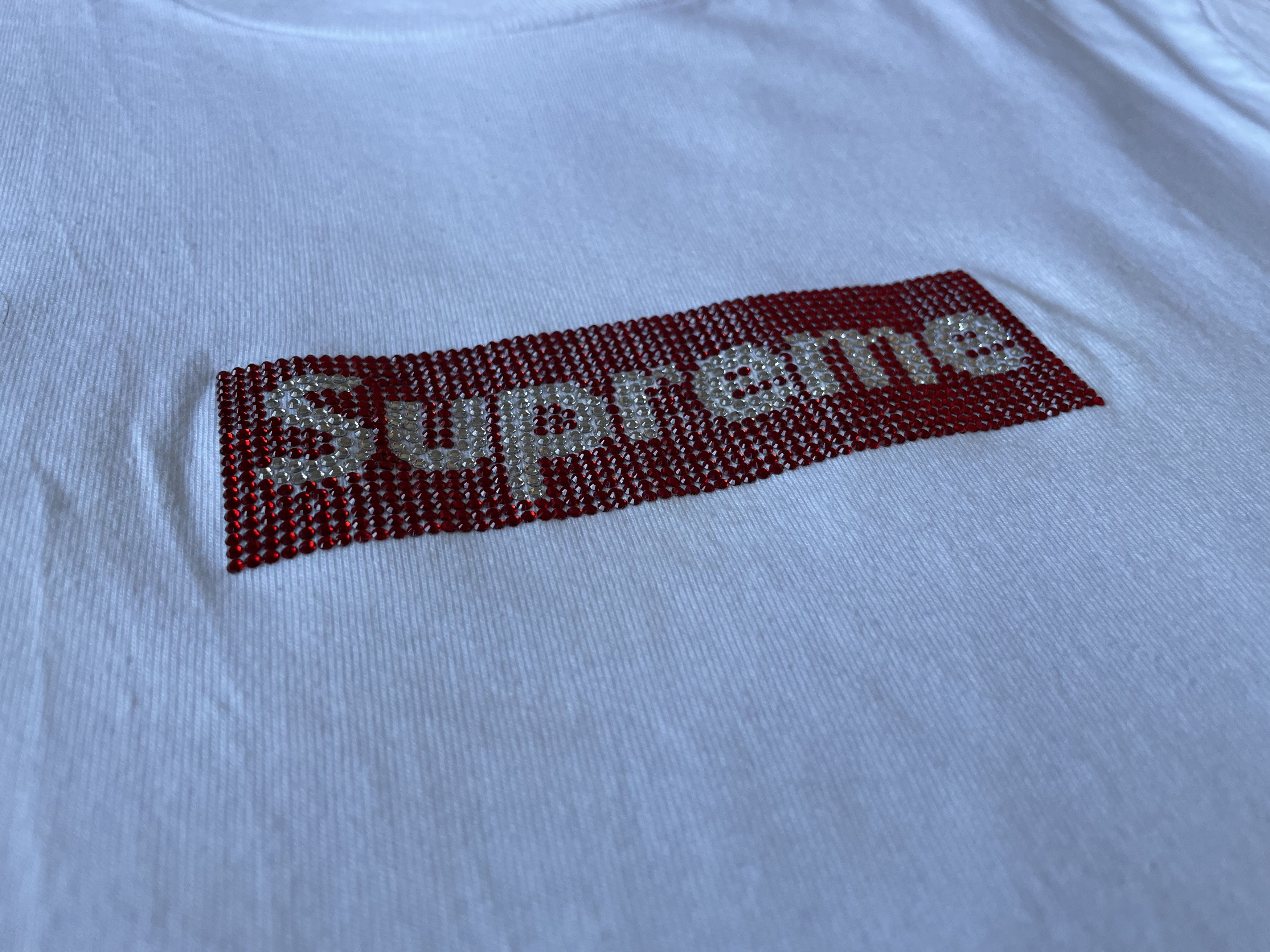 Supreme × Swarovski Supreme Swarovski Box Logo Tee White Size US M / EU 48-50 / 2 - 3 Thumbnail