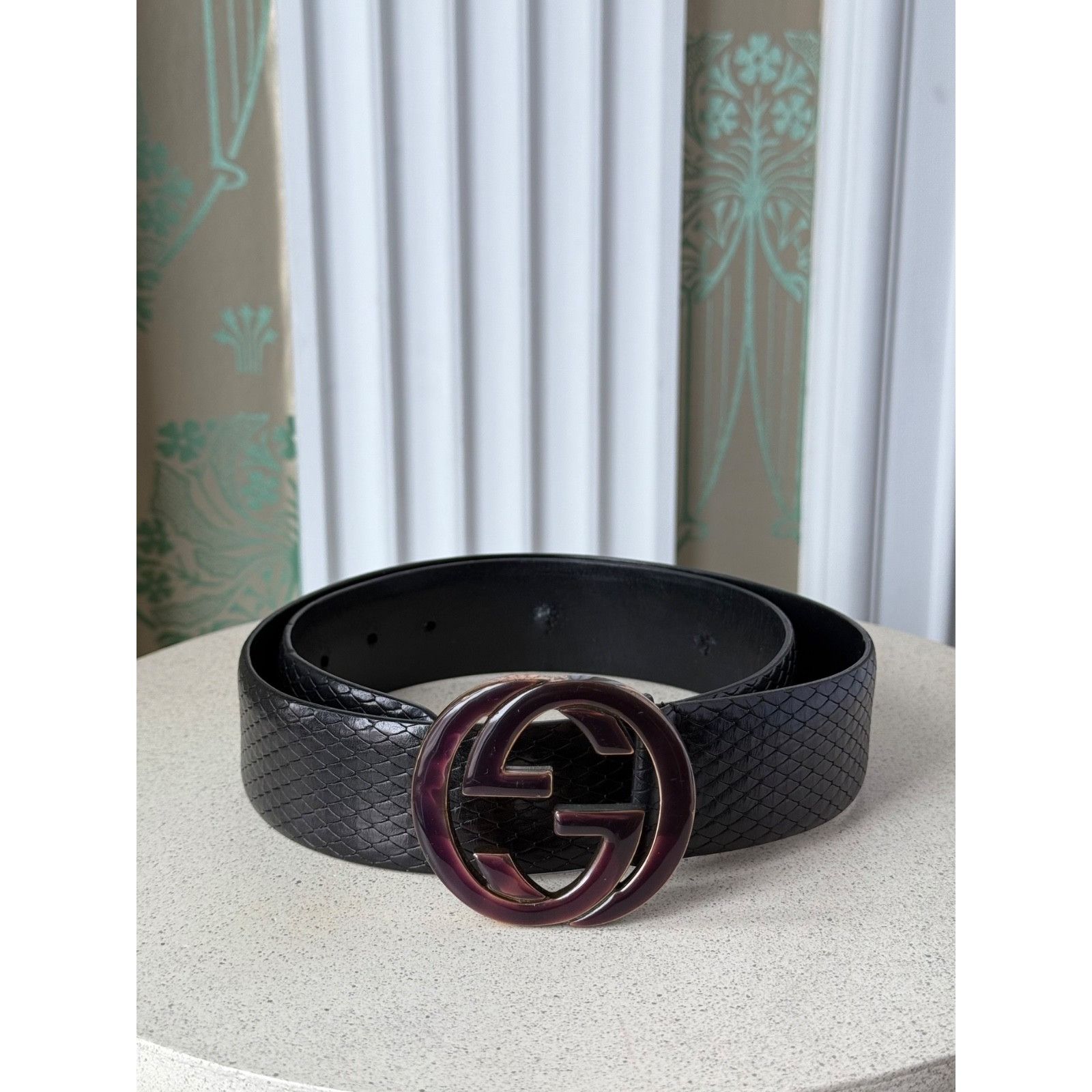 Gucci Gucci Tom Ford Era Python Embossed Black Leather Belt 80/32 Size ONE SIZE - 12 Thumbnail