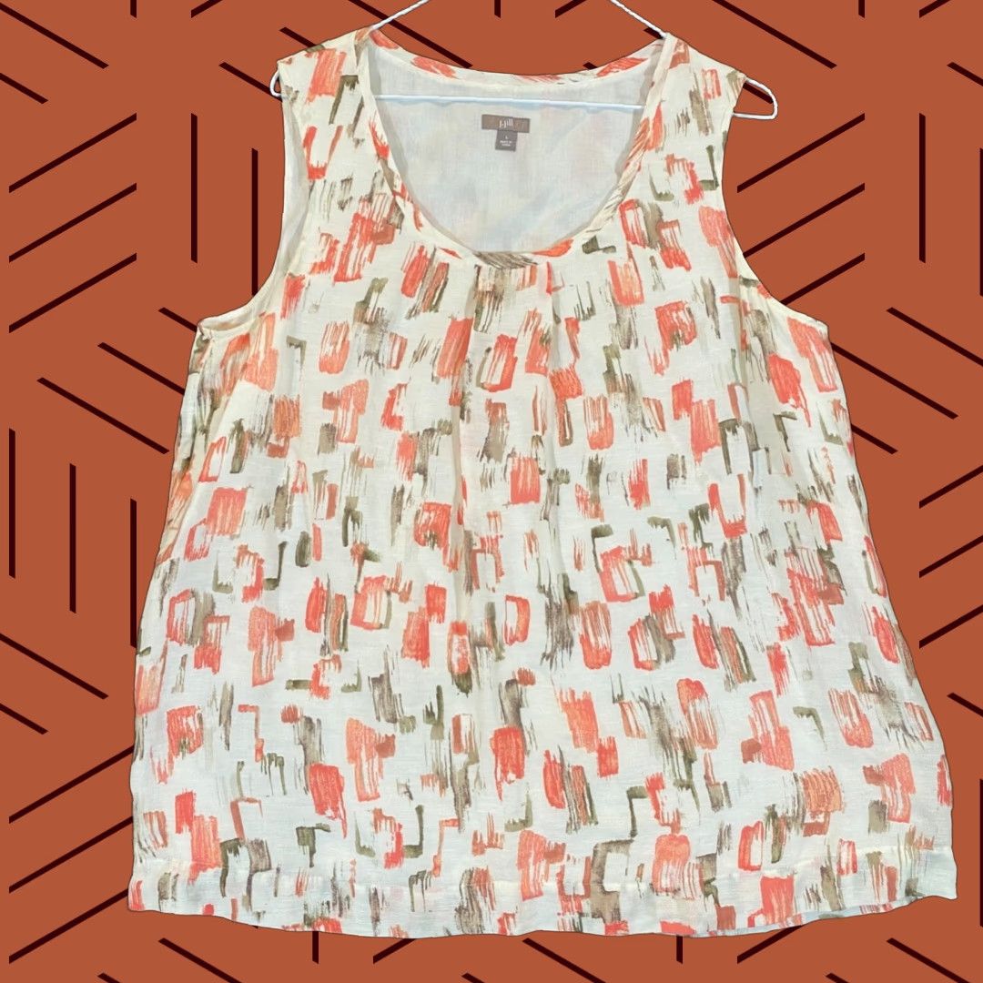 J. Jill J. Jill Tank Top Womens L Silk Linen Blend White Red Sleeveless Blouse Casual Workwear Size L / US 10 / IT 46 - 1 Thumbnail