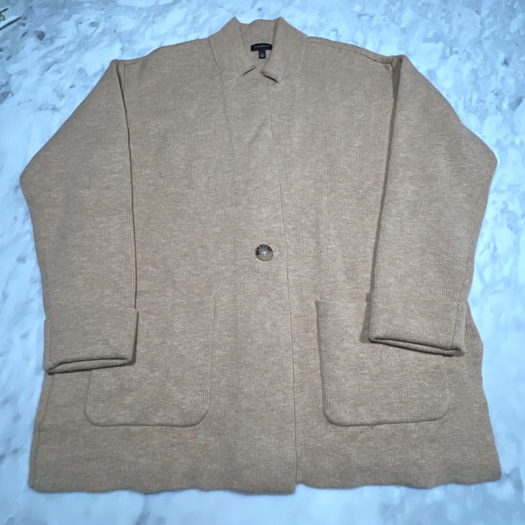 Talbots Talbots Cardigan Sweater Women's L Brown Wool Blend One Button Pockets Fall Winter Casual Comfortable Relaxed Knit Size L / US 10 / IT 46 - 2 Thumbnail