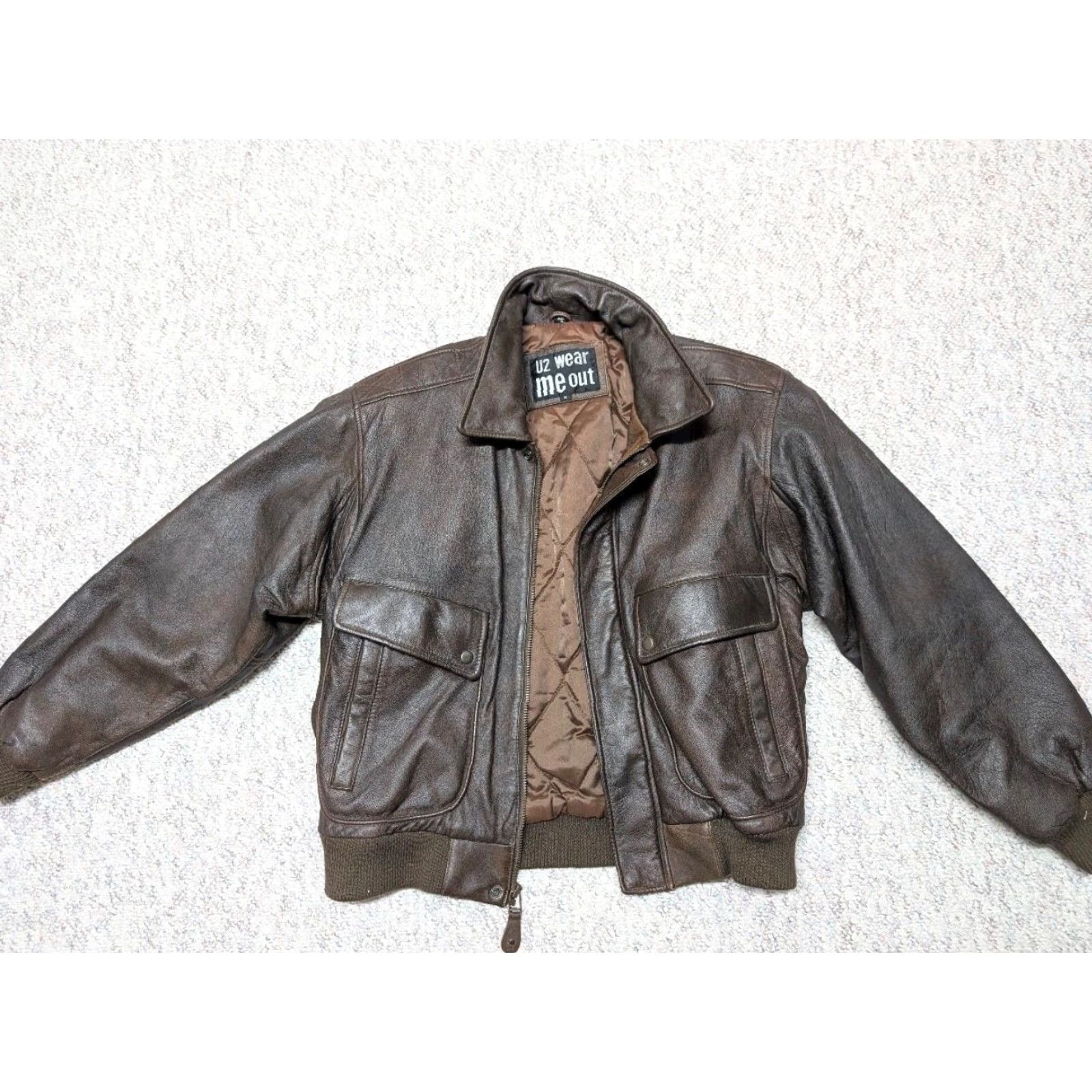 Vintage VINTAGE bomber jacket Mens Leather Brown 42 1980s 1990s Mad Max PATINA motorcycle zipper snap U2 Wear Me Out Size US M / EU 48-50 / 2 - 4 Thumbnail