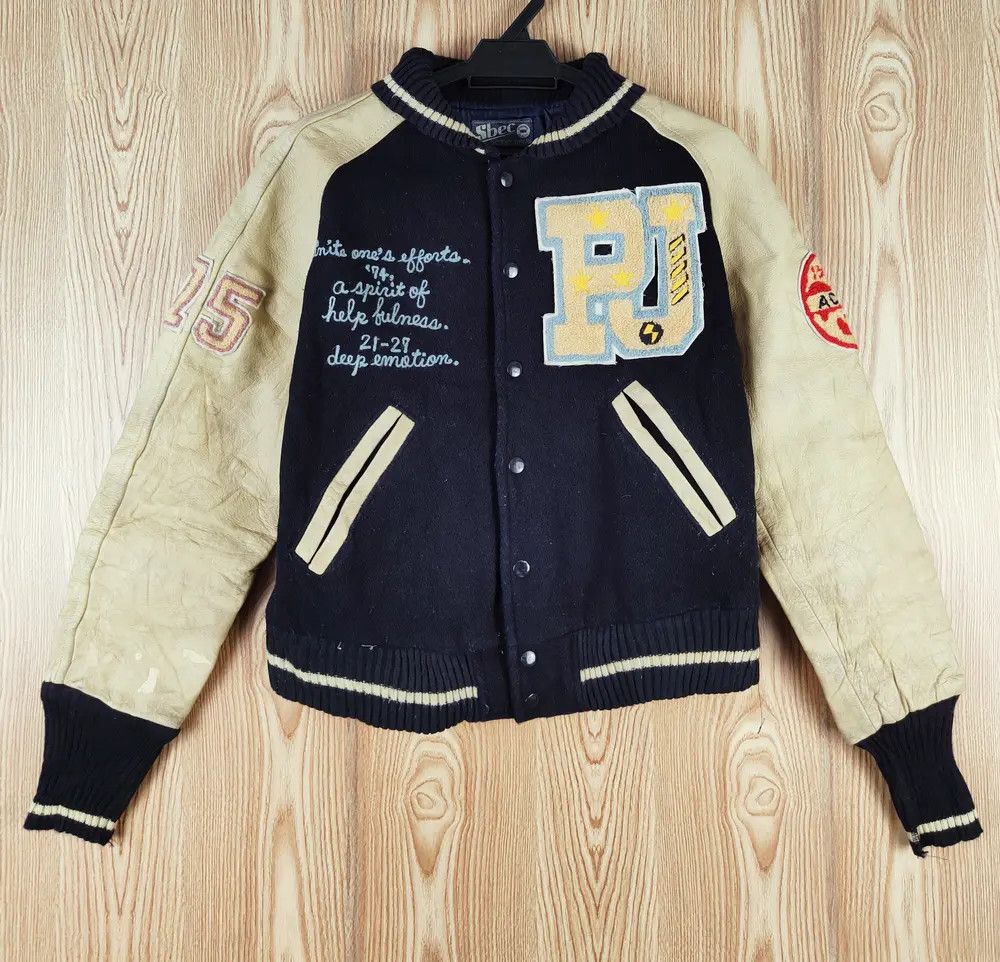 Japanese Brand DLL Sbec Navy vintage Leather Varsity Jackets #W069 Size S / US 4 / IT 40 - 7 Thumbnail