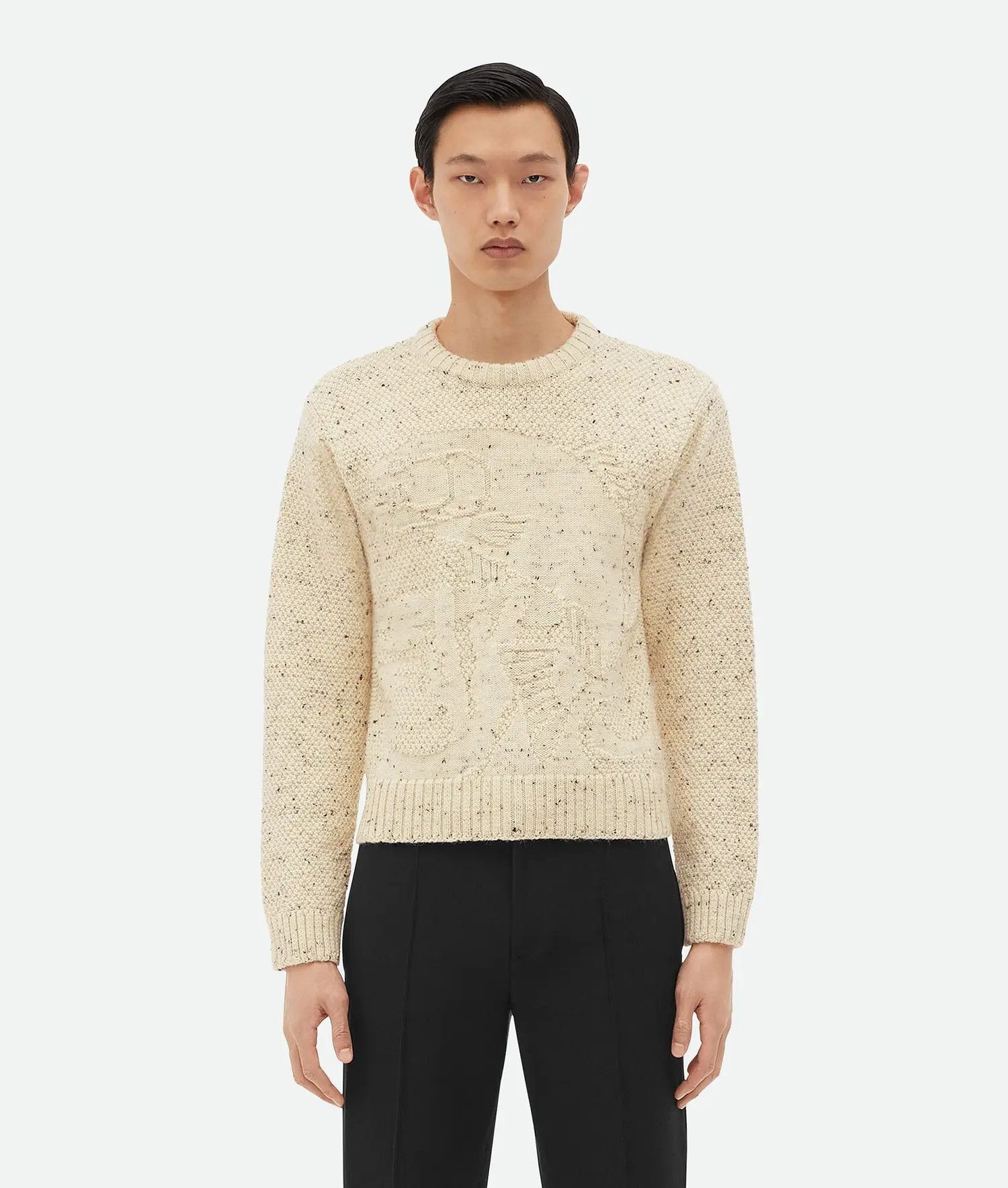 Bottega Veneta o1bcso1str0225 Graphic Fish Wool Sweater in Beige Size US L / EU 52-54 / 3 - 1 Thumbnail