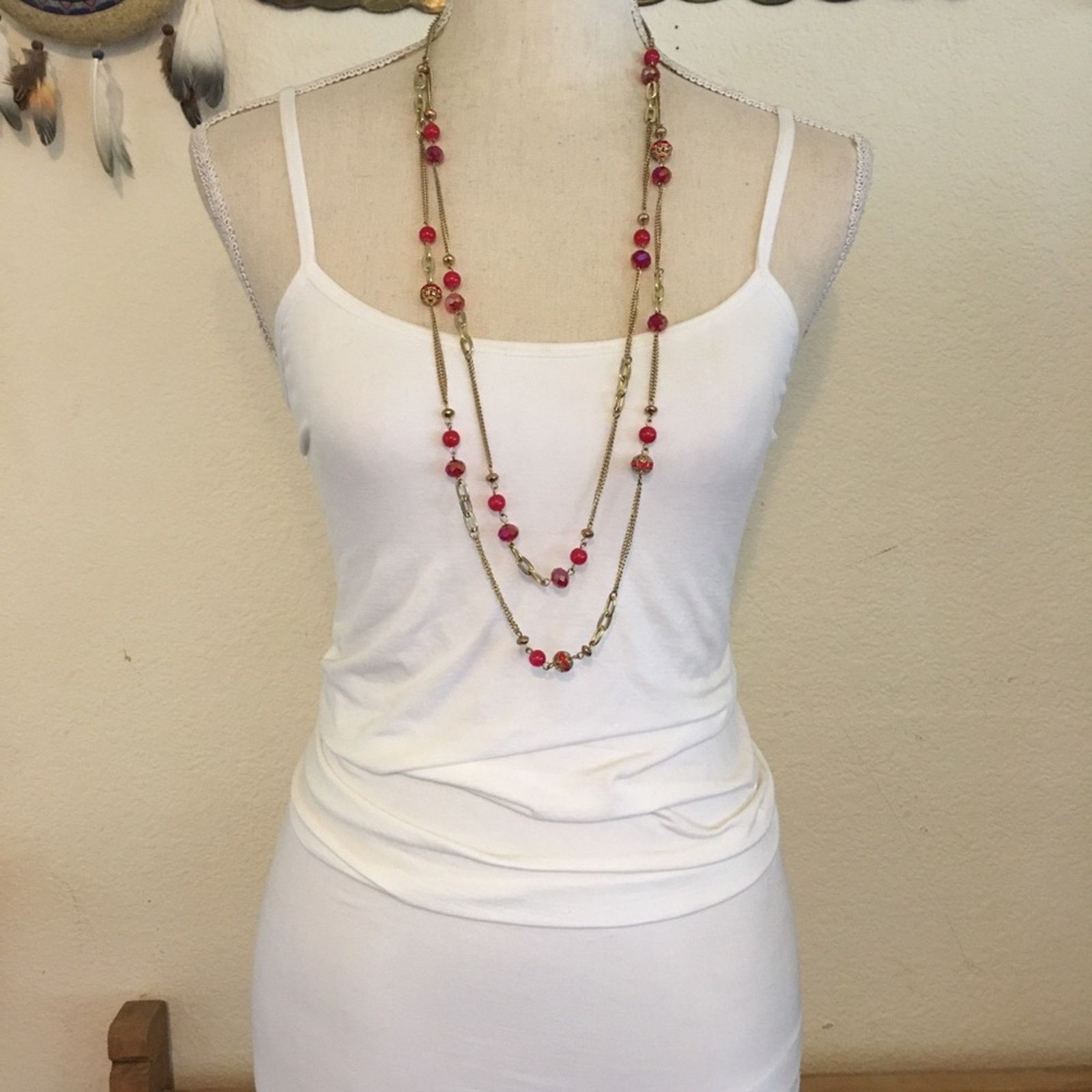 Vintage Vintage layered chain red sparkle bead necklace Size ONE SIZE - 3 Thumbnail