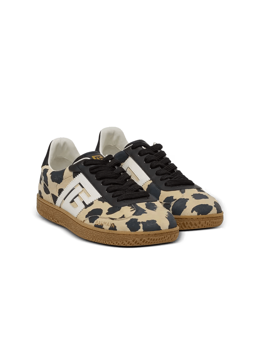 Balmain o1mt1gz0326 Swan Leopard-print Low-Top Sneakers Beige/Black Size US 8 / IT 38 - 2 Thumbnail