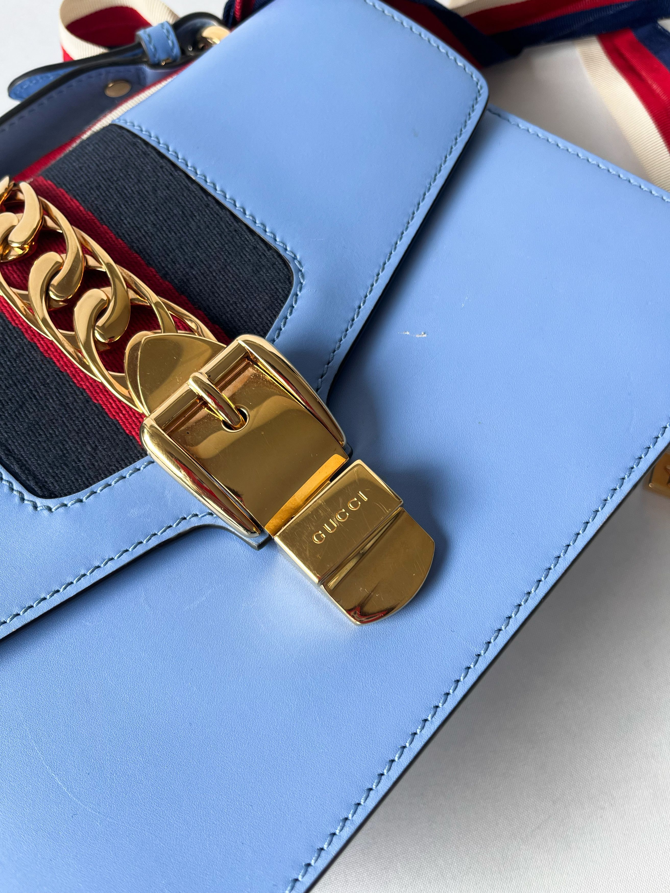 Gucci Gucci Blue Leather Small Sylvie Chain Shoulder Bag Size ONE SIZE - 4 Thumbnail
