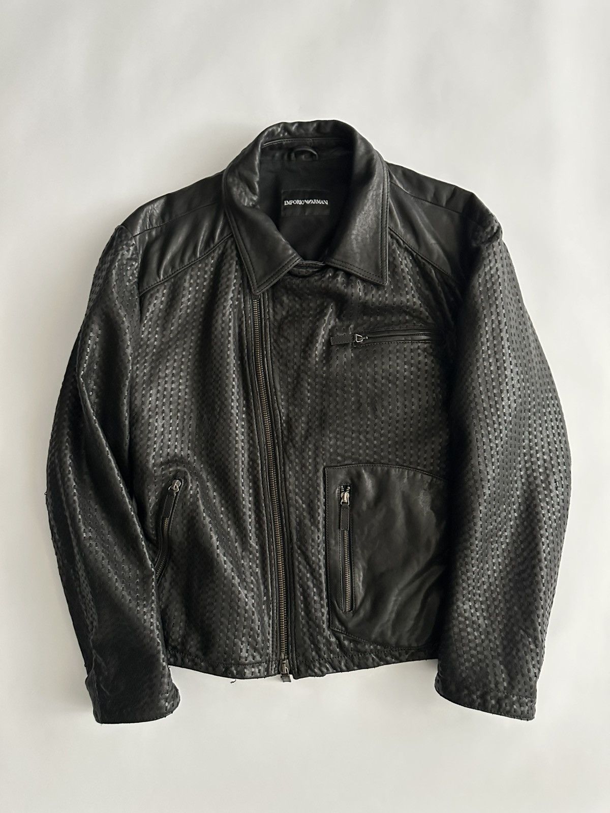 Emporio Armani Emporio Armani 2000’s Stitched Leather Biker Jacket Size US L / EU 52-54 / 3 - 5 Thumbnail