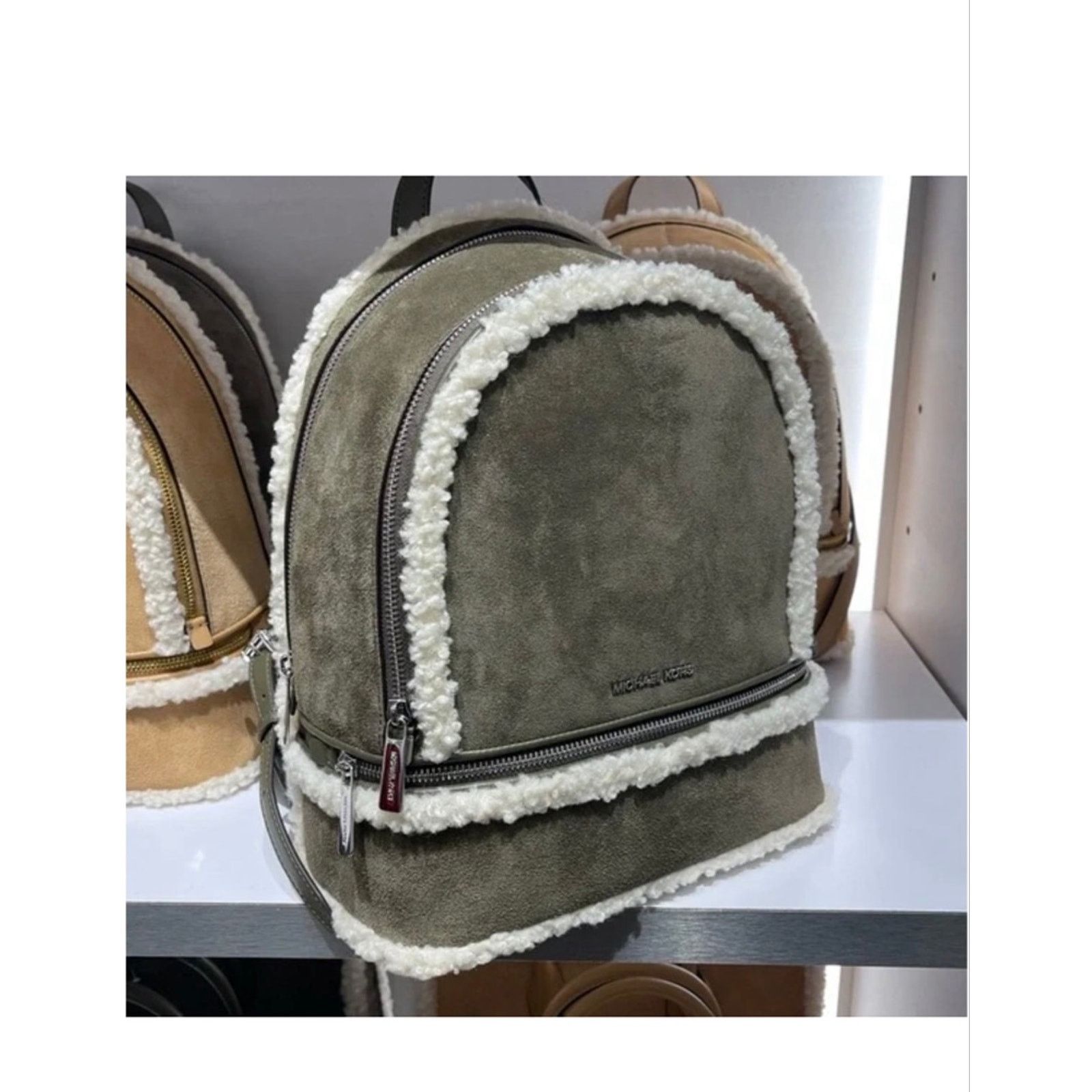 Michael Kors Michael Kors Rhea Olive Suede Shearling Backpack Size ONE SIZE - 1 Thumbnail