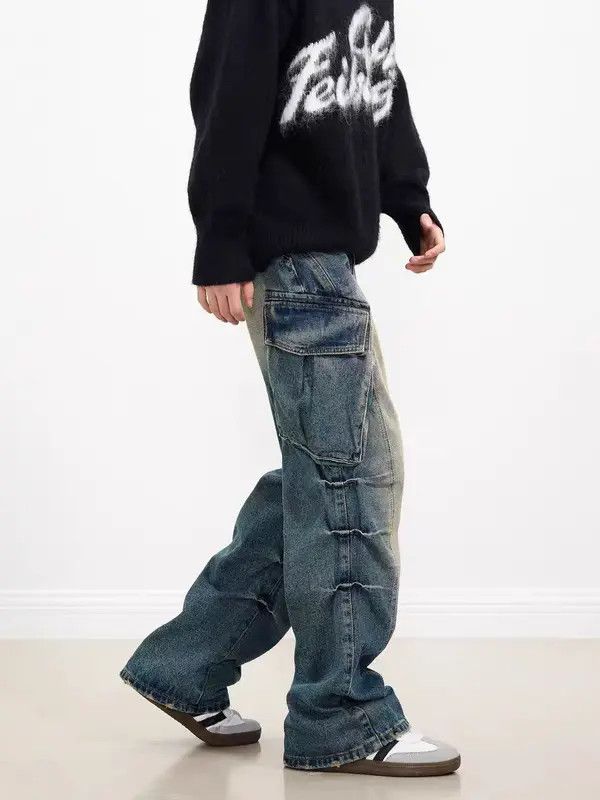 Japanese Brand VIBE washed pocket pleated micro-flare baggy jeans Size US 29 - 7 Thumbnail