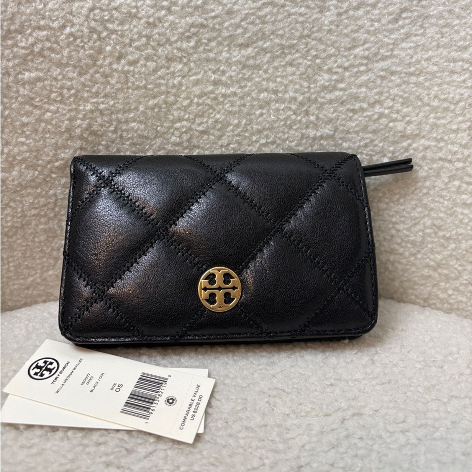 Tory Burch Tory Burch Robinson Black Leather Card Case Key Ring