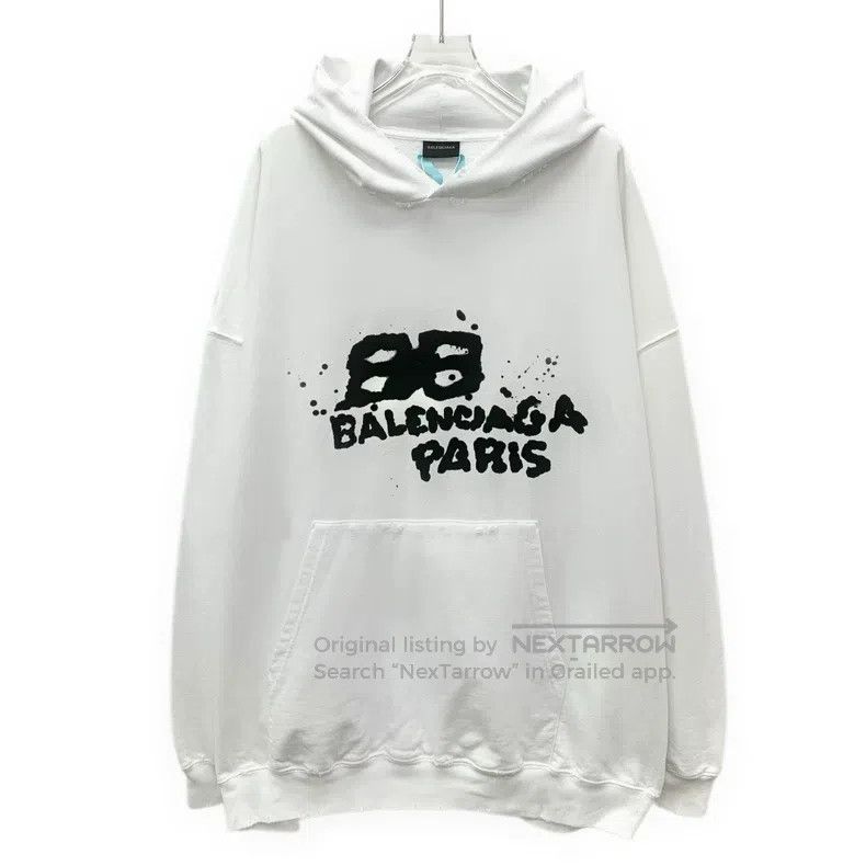 Balenciaga Balenciaga White Distressed Splatter Logo Print Cotton Hoo Size US M / EU 48-50 / 2 - 1 Thumbnail