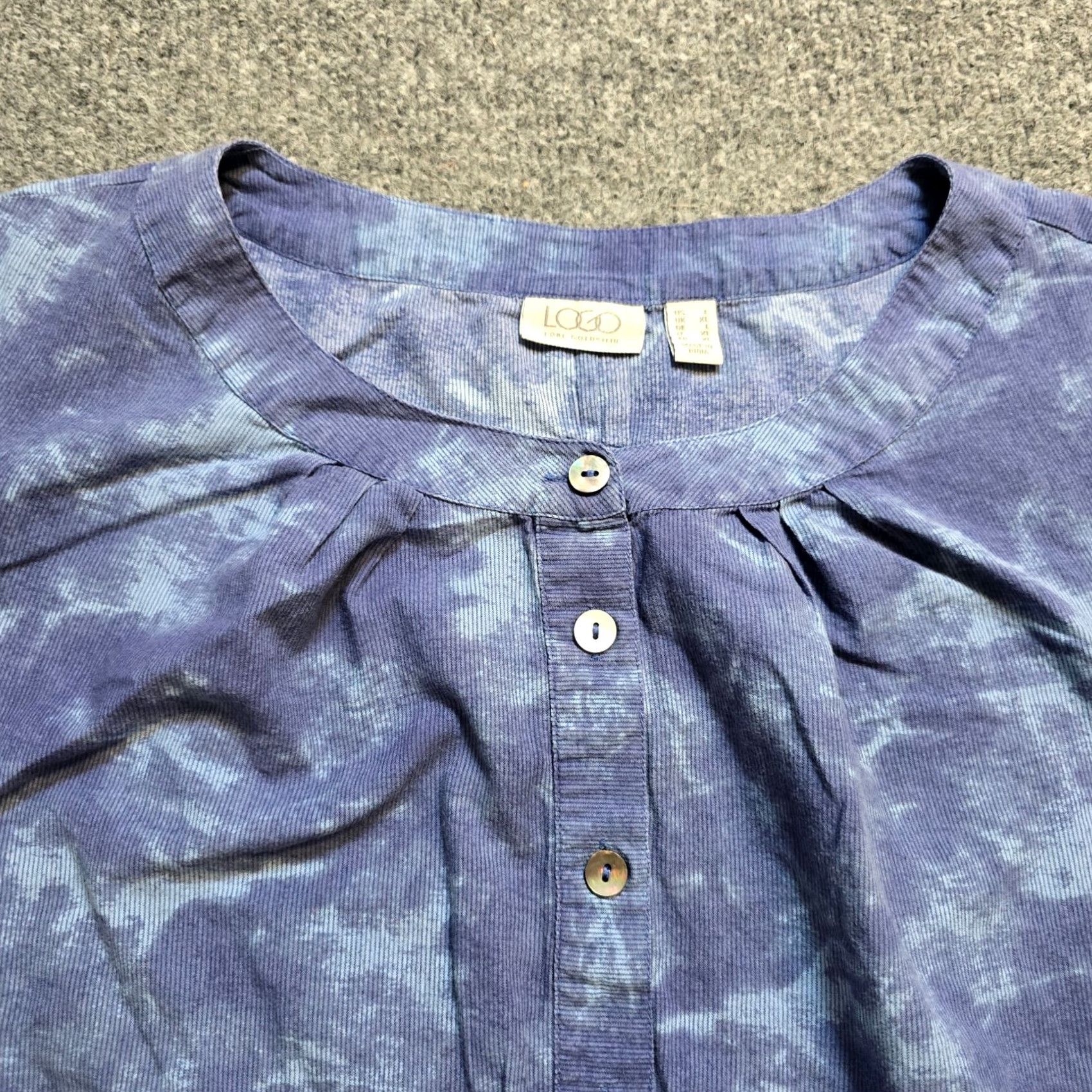 Vintage LOGO Lori Goldstein Top Shirt Womens Large Blue 3/4 Sleeve Button Casual Boho Size L / US 10 / IT 46 - 2 Thumbnail