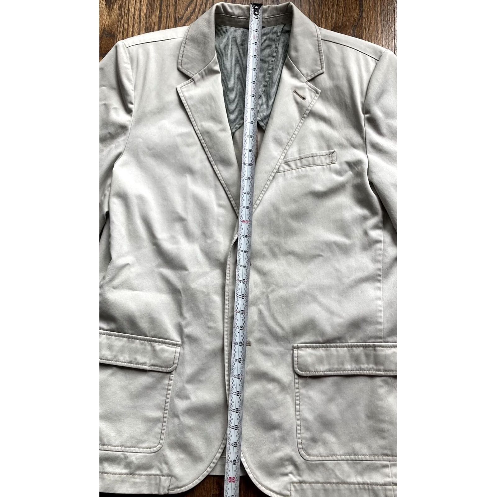 Vintage LL Bean Mens Blazer Jacket Single-Breasted Two-Button Cotton Beige 44 Regular Coat Sports Blazer Mens Size 44R - 7 Thumbnail