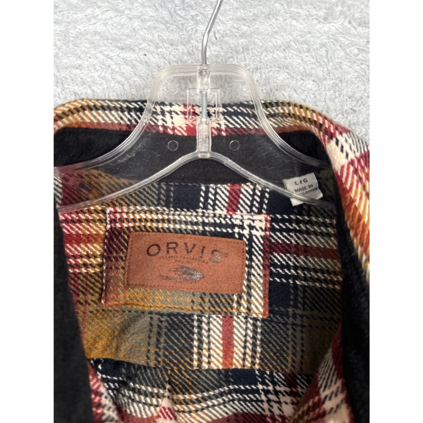 Orvis VINTAGE ORVIS Shirt Mens Large Beige Red Black Flannel Plaid Button-Up Cotton Fish Camp Size US L / EU 52-54 / 3 - 7 Thumbnail