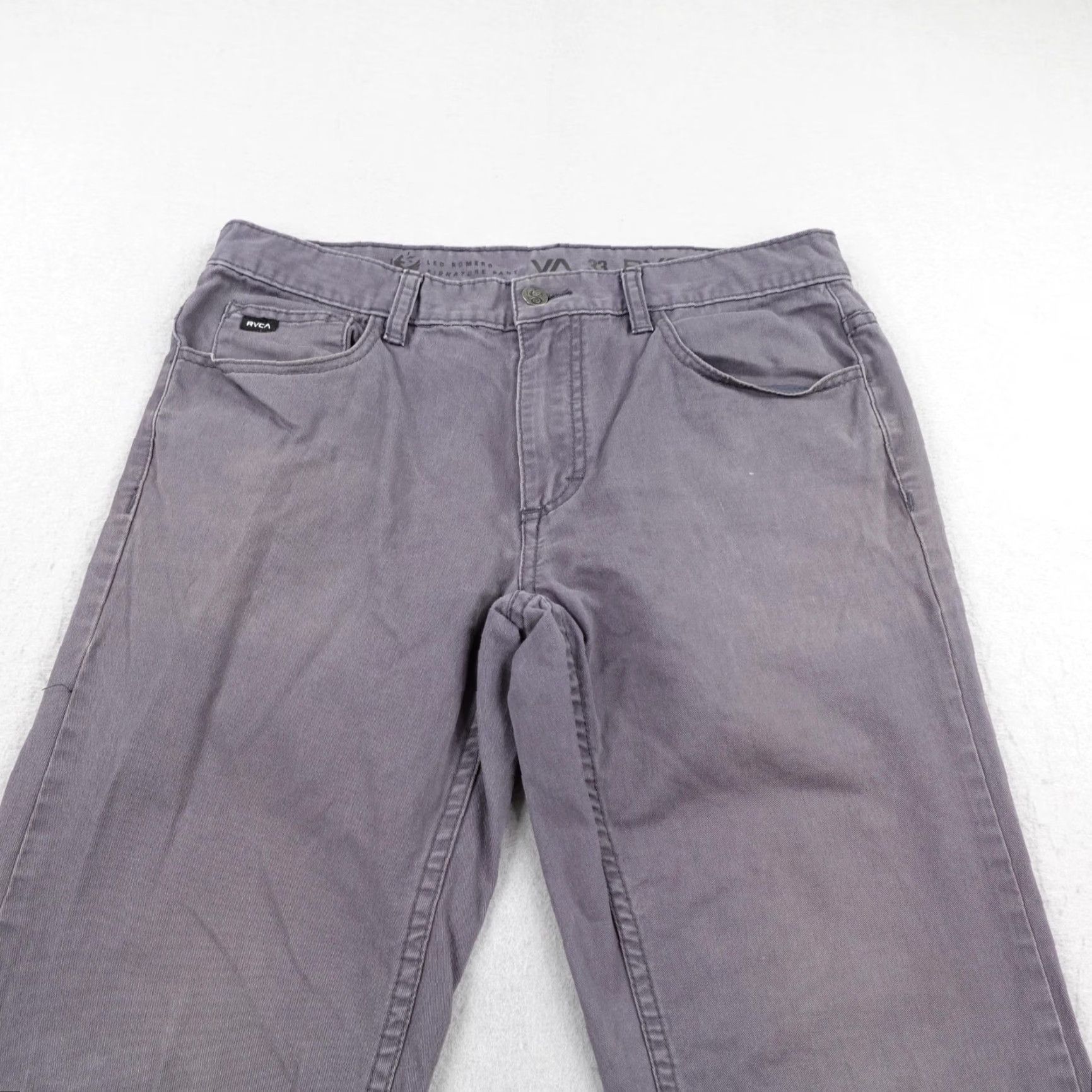 RVCA RVCA Pants Mens 33 Gray Chino Distressed Grunge Skater Leather Leo Romero Size US 33 - 2 Thumbnail
