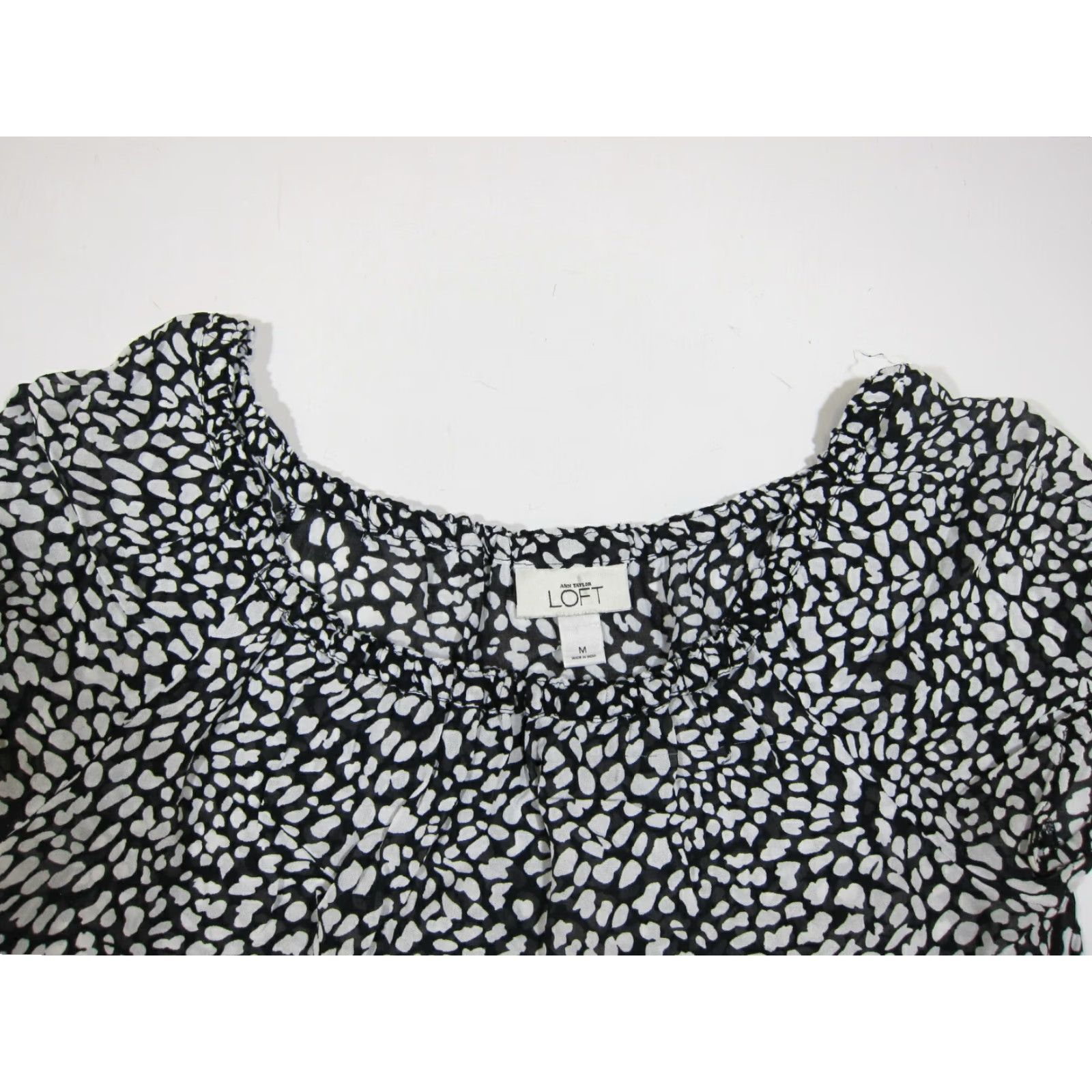 Ann Taylor VINTAGE Ann Taylor Loft Rayon Black White Polka Dot Short Sleeve Tunic Top Blouse Medium Size M / US 6-8 / IT 42-44 - 3 Thumbnail