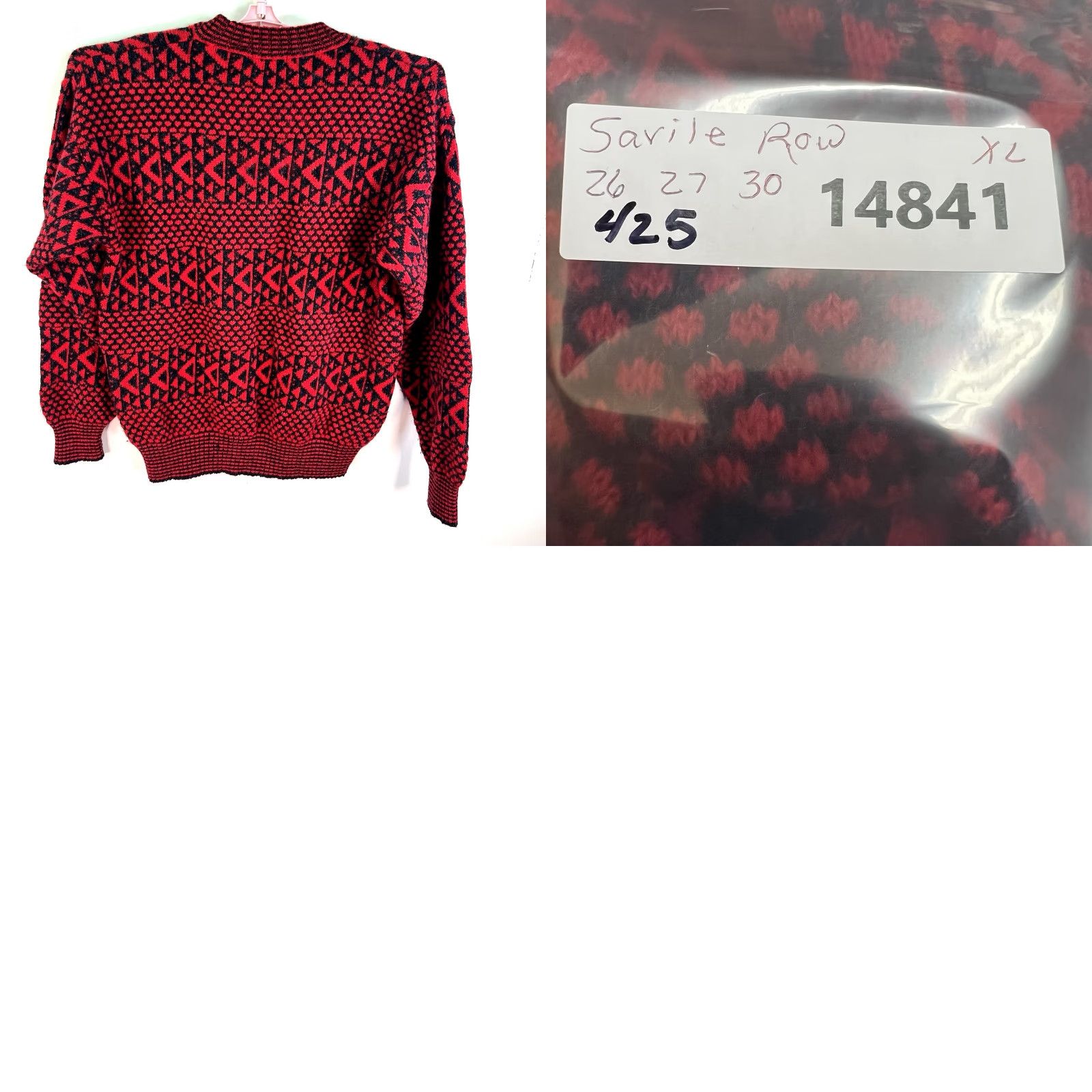 Vintage VINTAGE Savile Row Wool Sweater Men XL Crew Neck Geometric Pattern Red 80s 90s Classic Size US XL / EU 56 / 4 - 8 Thumbnail