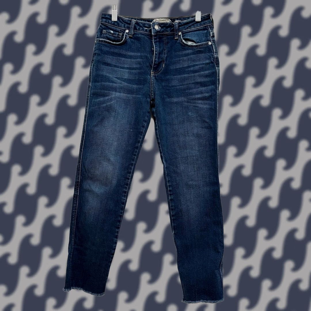 Free People Free People Blue Dark Wash Skinny Jeans Size 25 Raw Hem Frayed Cropped Denim Womens Size 42" / US 20 - 1 Thumbnail