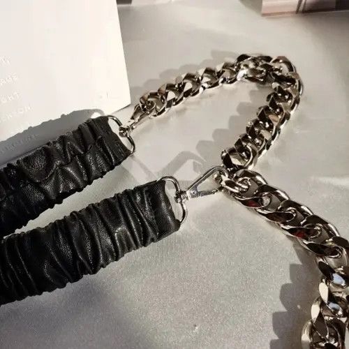 Japanese Brand × Vintage Elastic Stretch PU Leather Silver Chain Belt Size ONE SIZE - 4 Thumbnail