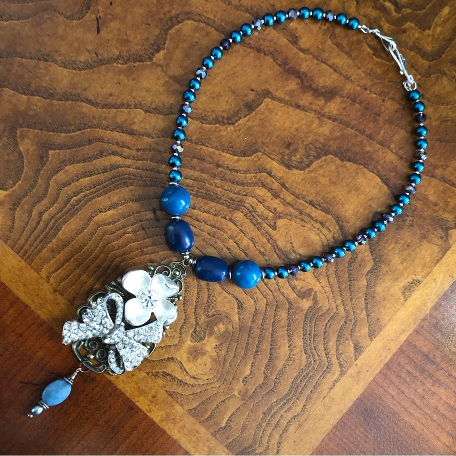 Handmade Handcrafted repurpose filigree stone Pearl necklace Size ONE SIZE - 8 Thumbnail