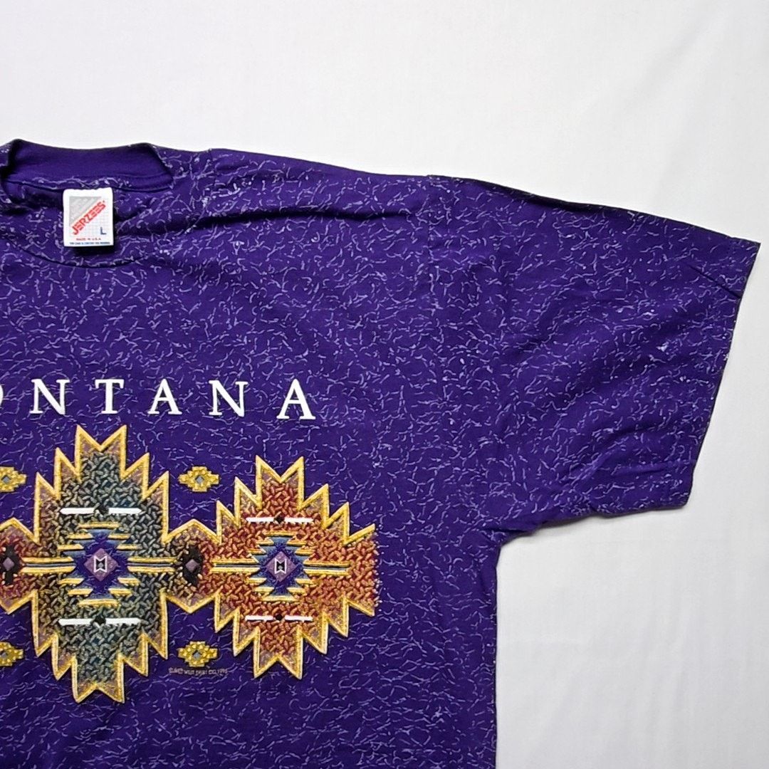 Jerzees Vintage Montana Aztec Shirt Purple All Over Print L Tee 90s Size US L / EU 52-54 / 3 - 5 Thumbnail