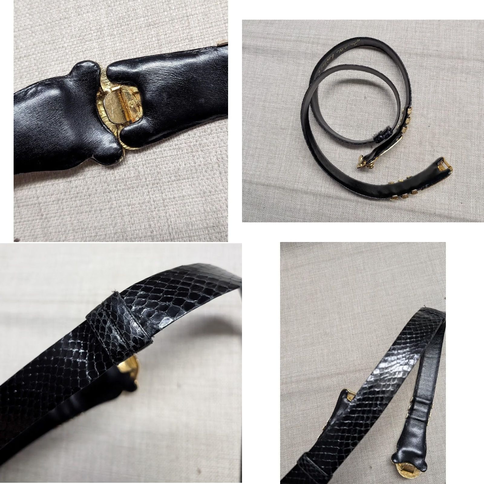 Judith Leiber VINTAGE JUDITH LEIBER Belt snakeskin LION BUCKLE gold black adjustable 24-38" OS Women 1990's 1980's Glam Statement Size ONE SIZE - 9 Thumbnail
