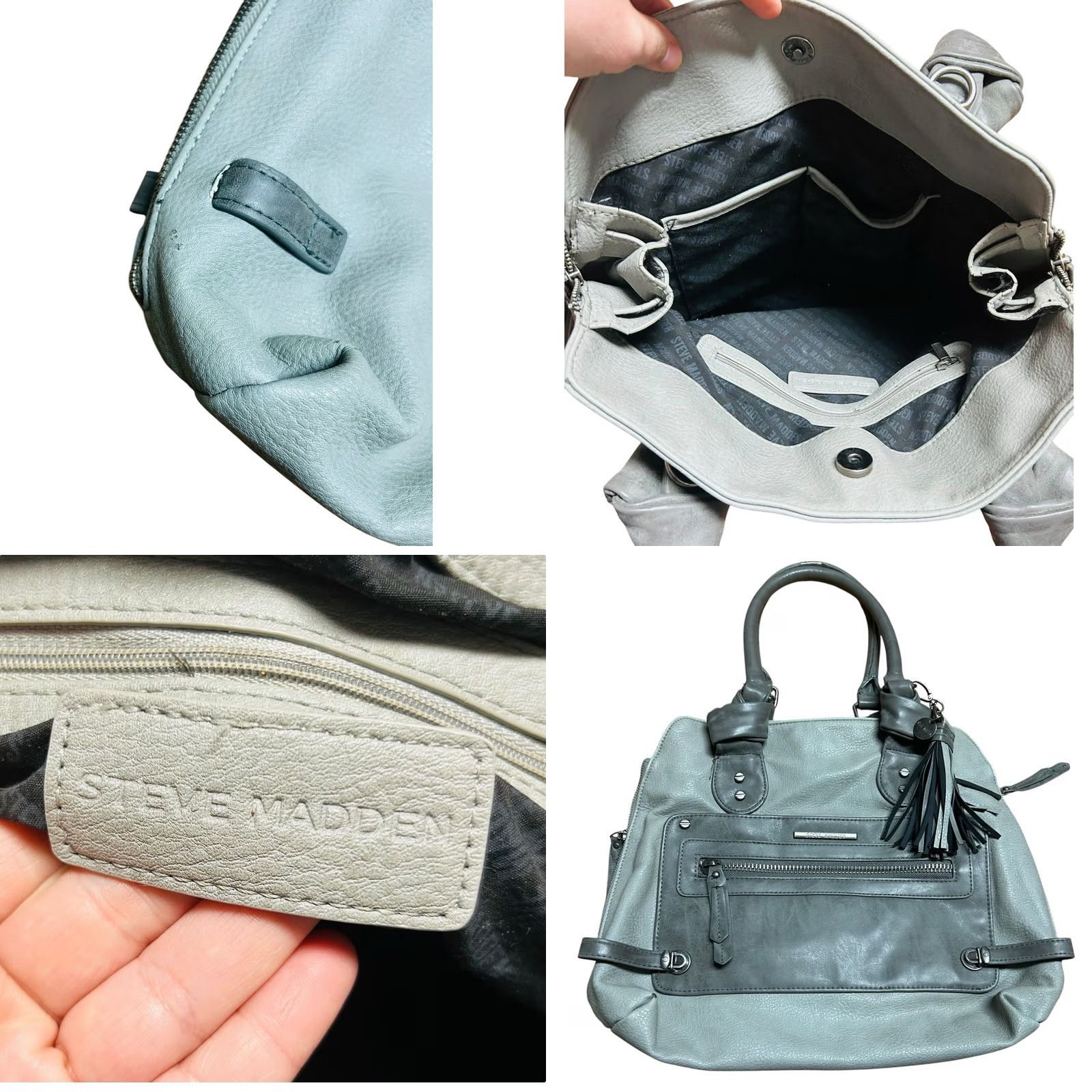 Steve Madden Steve Madden Women's Gray Leather Large Purse Shoulder Handbag Tote Tassel Read Size ONE SIZE - 11 Thumbnail