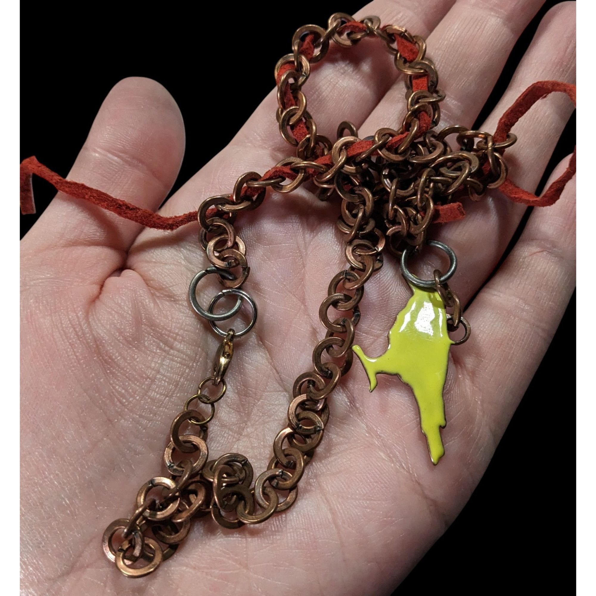 Handmade Unique Handcrafted Copper Chain Necklace With Yellow Bird Pe Size ONE SIZE - 2 Thumbnail