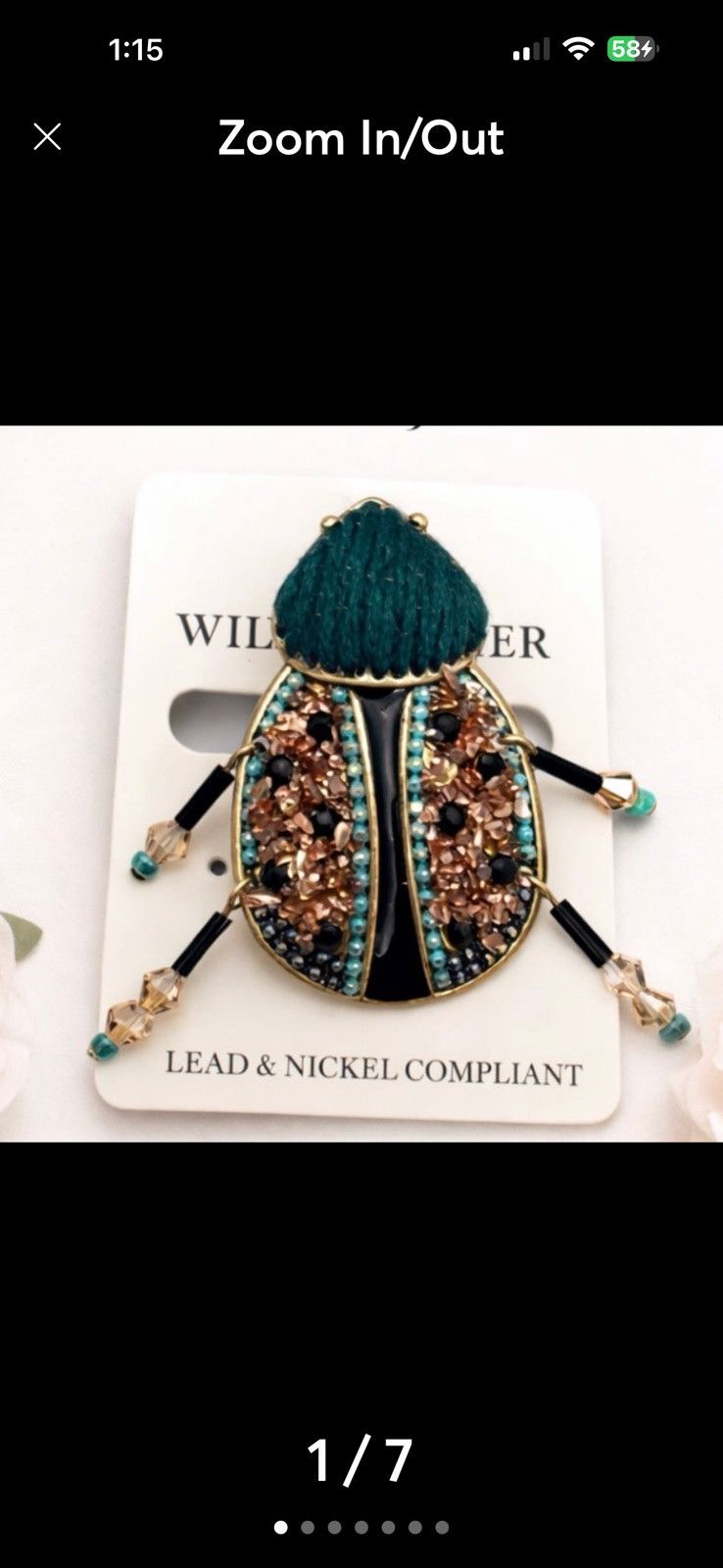 Other Wildflowers Teal & Rose Gold Decorative Beetle Brooch Size ONE SIZE - 5 Thumbnail