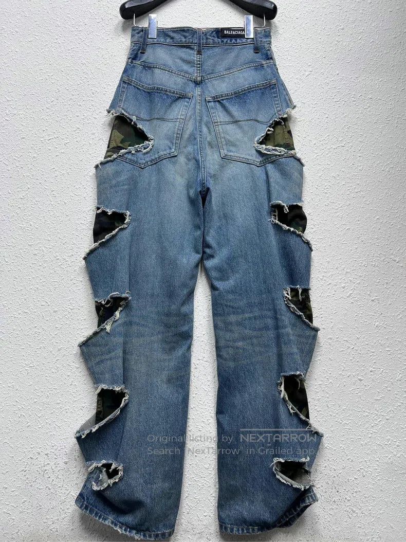 Balenciaga Balenciaga size XXS Cut-Out Camo Faux Two-Piece Denim Pant Size US 28 / EU 44 - 2 Thumbnail