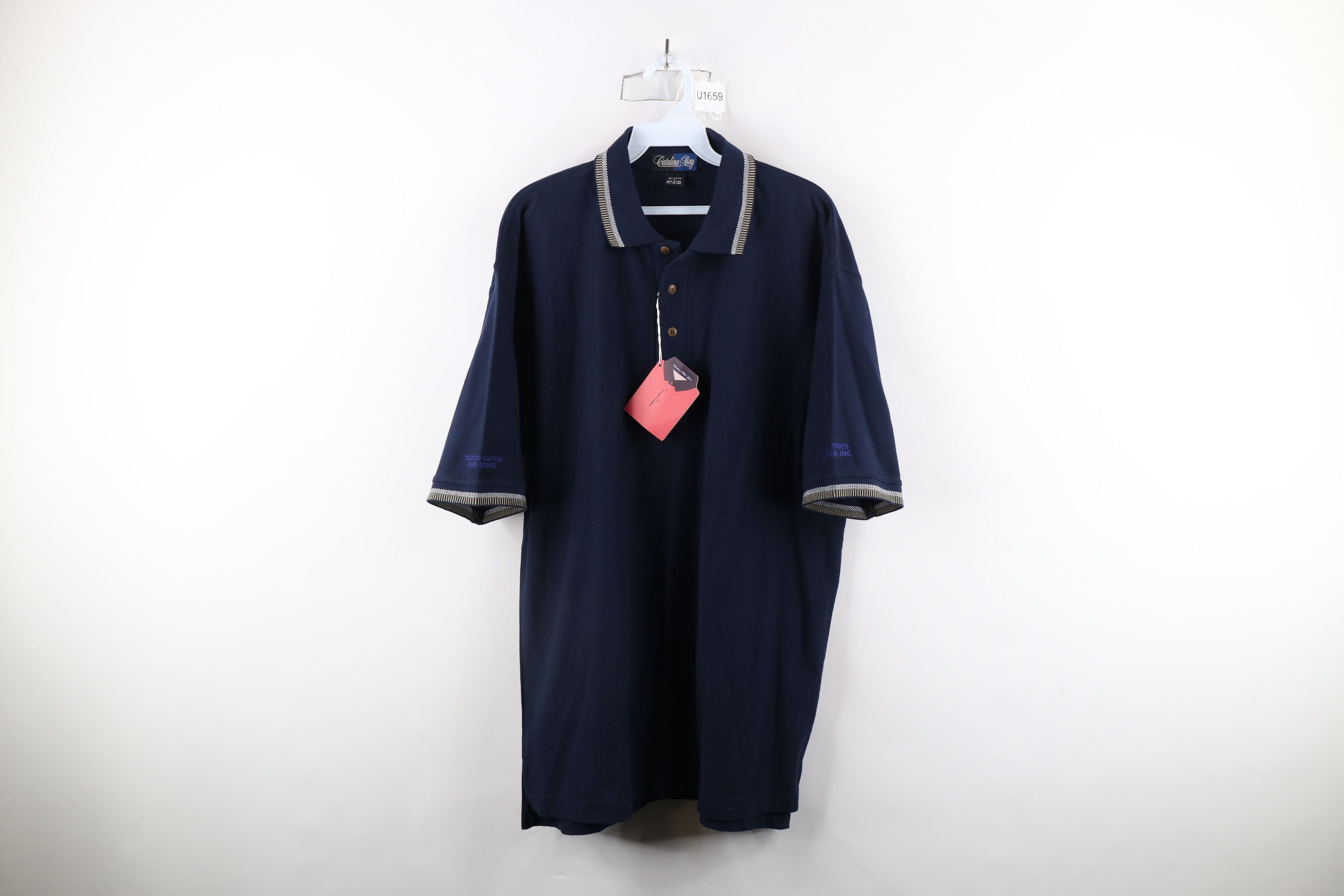 Vintage Deadstock Vintage 90s Streetwear Waffle Knit Polo Shirt Blue Size US L / EU 52-54 / 3 - 1 Thumbnail