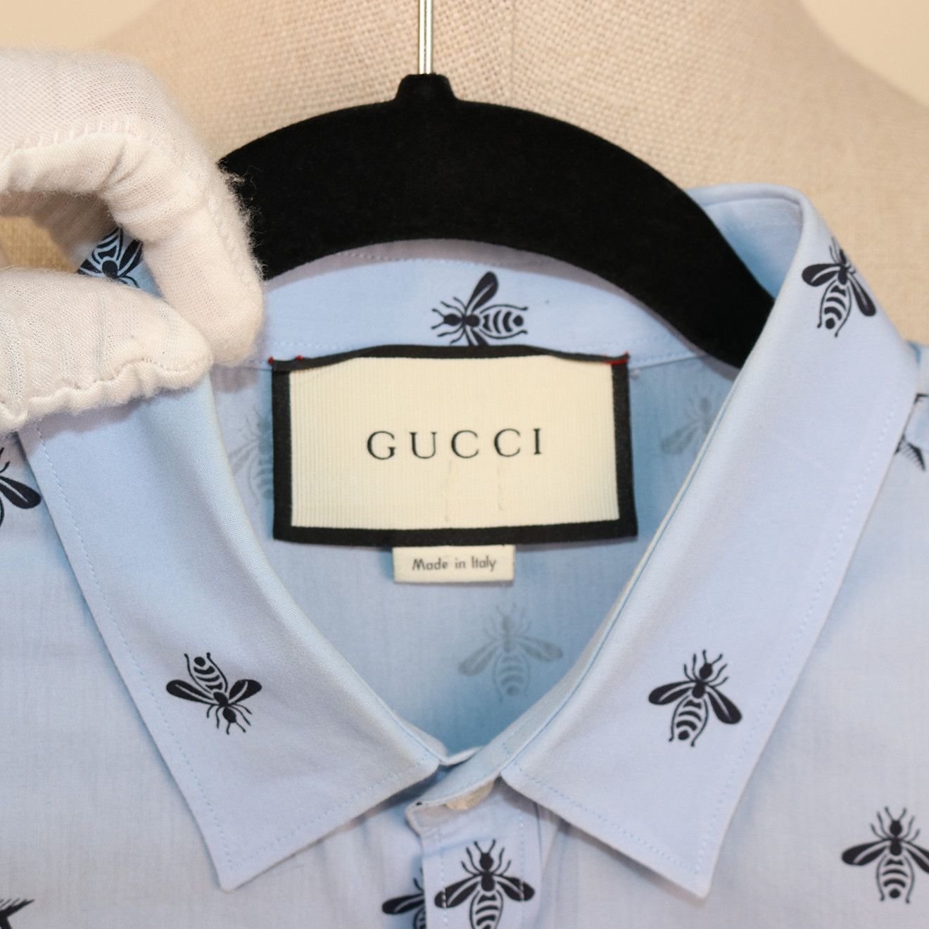 Gucci Gucci Light Blue Bee & Star Print Cotton Shirt Size US M / EU 48-50 / 2 - 4 Thumbnail