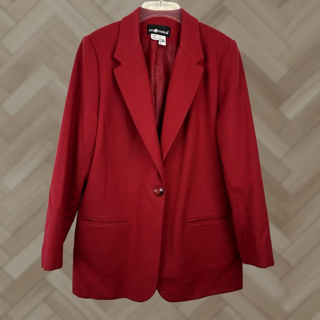 Vintage VINTAGE Sag Harbor Blazer Womens 12 Red Wool Quiet Luxury Old Money Oversized Button Front Classic Coat Mid-Length Mens? Size XL / US 12-14 / IT 48-50 - 1 Thumbnail