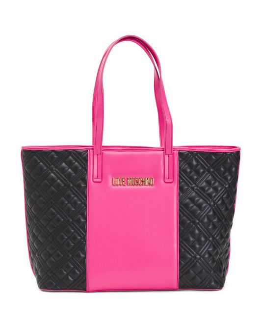 Love Moschino Love Moschino Quilted Tote Black Pink Shoulder Bag Gold Size ONE SIZE - 1 Thumbnail