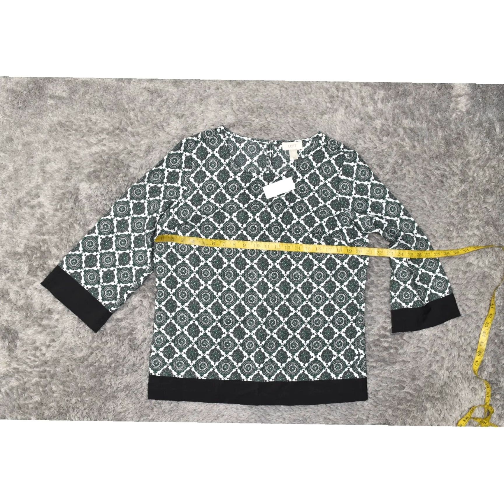 Loft Loft Green Geometric Crew Neck 3/4 Sleeve Polyester Blouse Size M NWT Size M / US 6-8 / IT 42-44 - 2 Thumbnail