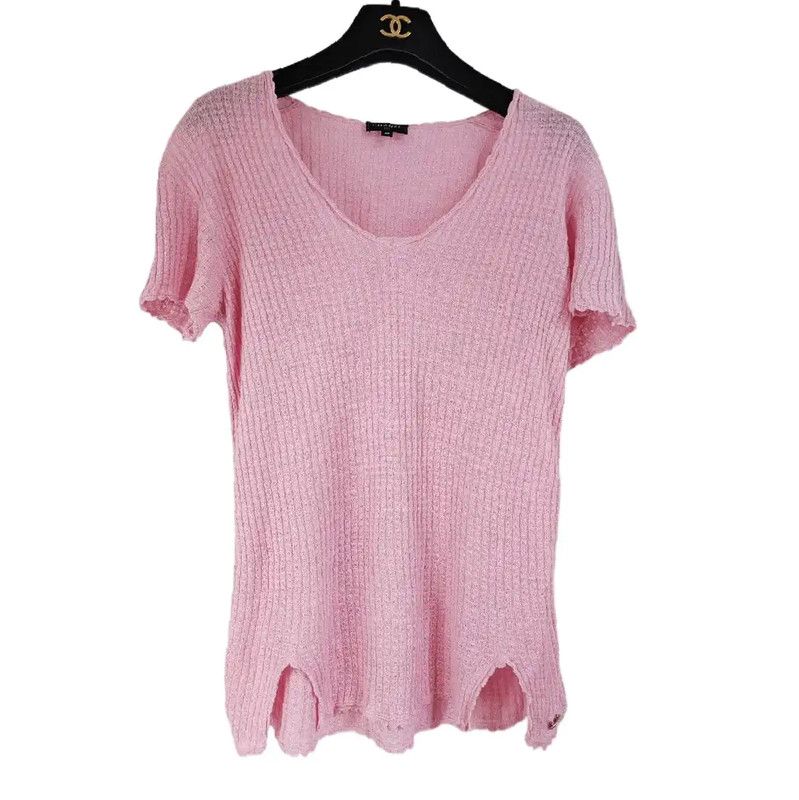 Chanel Chanel Pink Logo Short Sleeve Sweater 0089 Size XS / US 0-2 / IT 36-38 - 1 Thumbnail