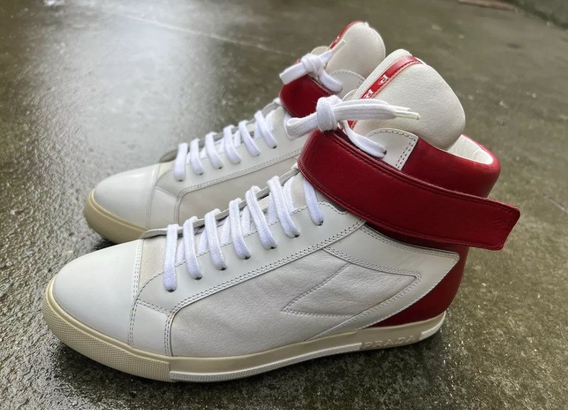 Prada ☄️Prada☄️White/Red Soft leather Sneakers (3T5743) Size US 8 / IT 38 - 1 Thumbnail