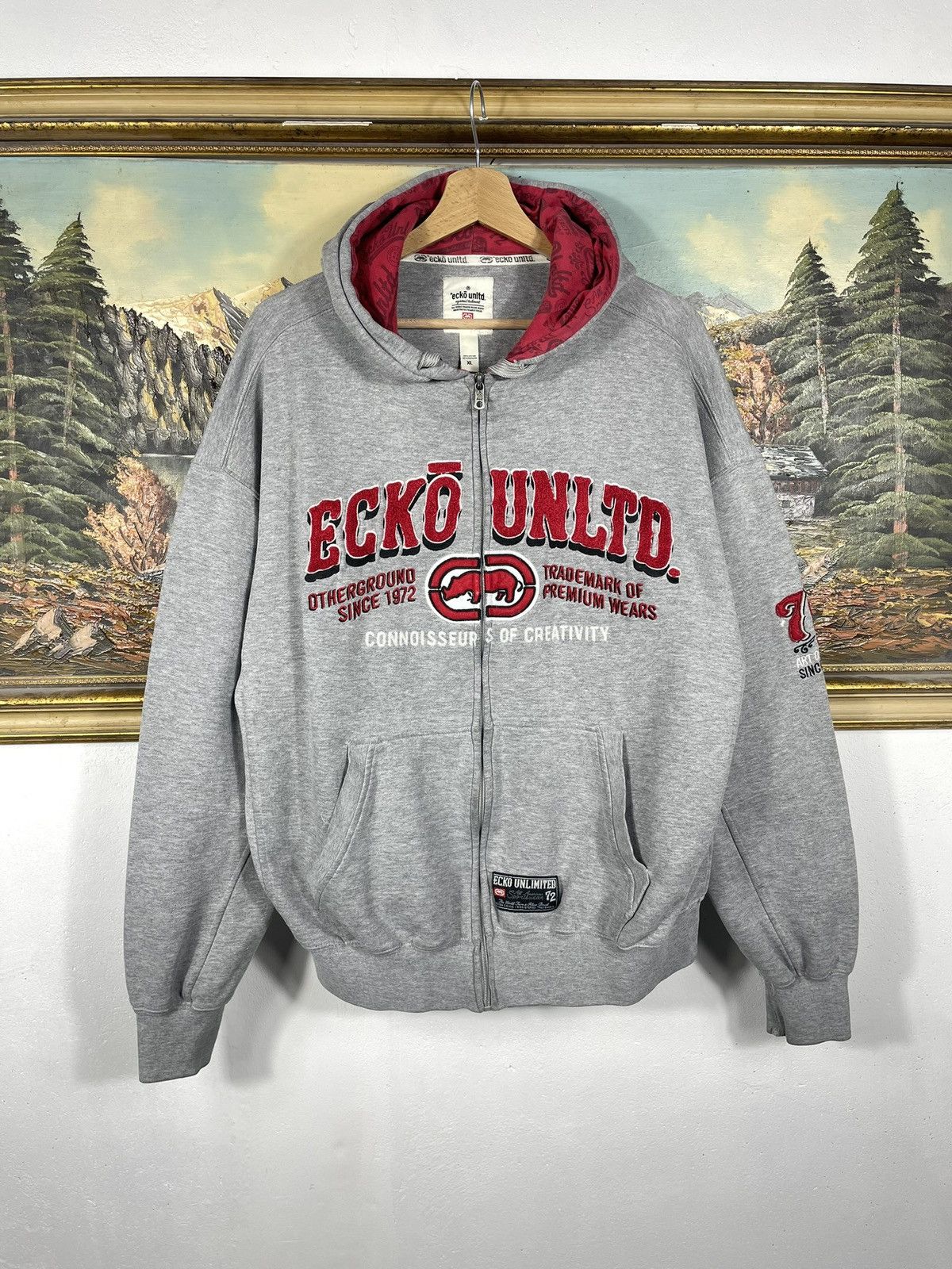 Ecko Untld. Grey Zip Hoodie Sweatshirt Crewneck Retro 00s