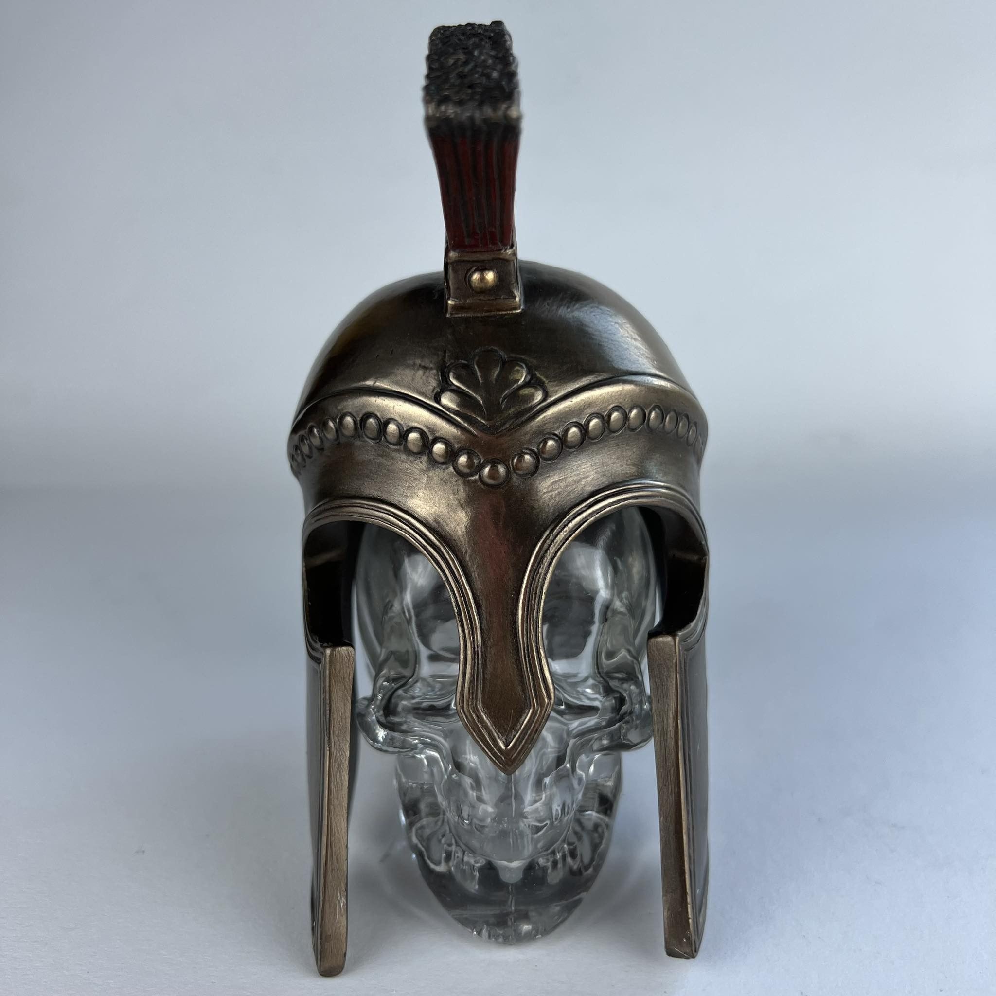 Vintage Spartan Helmet on Glass Skull Statue Figure Polystone Bronze Size ONE SIZE - 7 Thumbnail