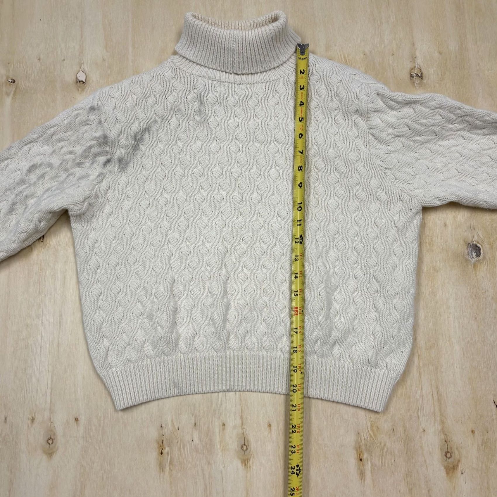CO VINTAGE Willis & Co Sweater Womens Petite Medium White Cable Knit Turtleneck Size M / US 6-8 / IT 42-44 - 4 Thumbnail