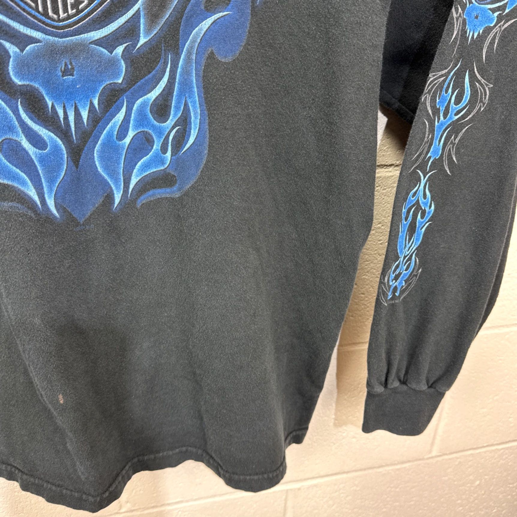 Harley Davidson VINTAGE 2004 Harley-Davidson Graphic Print Long Sleeve Shirt XL Blue Flames Biker 90s Mens Size US XL / EU 56 / 4 - 7 Thumbnail