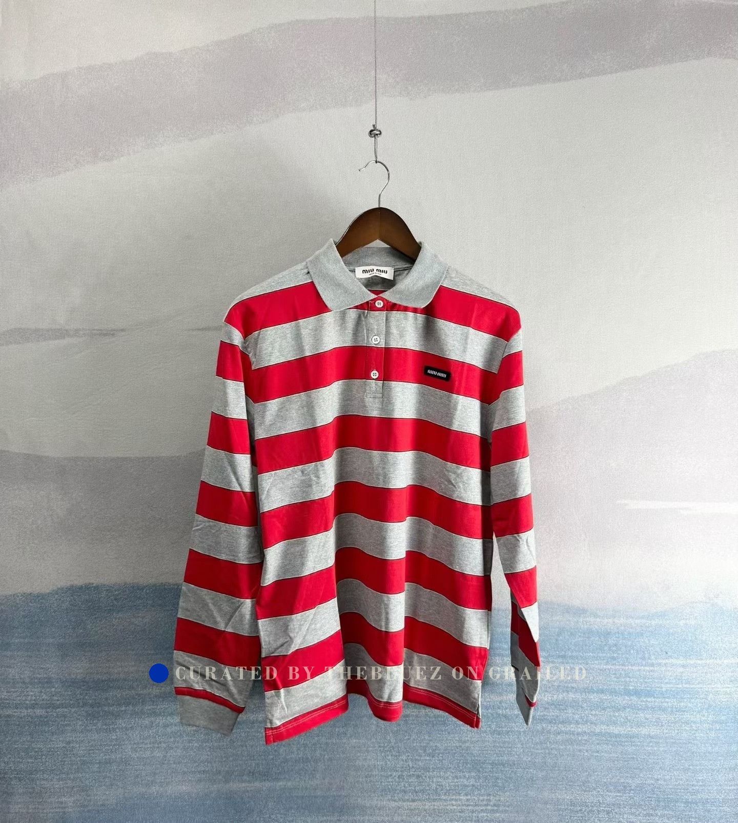 Miu Miu Miu Miu Red Gray Stripe Logo Polo Size S / US 4 / IT 40 - 1 Thumbnail