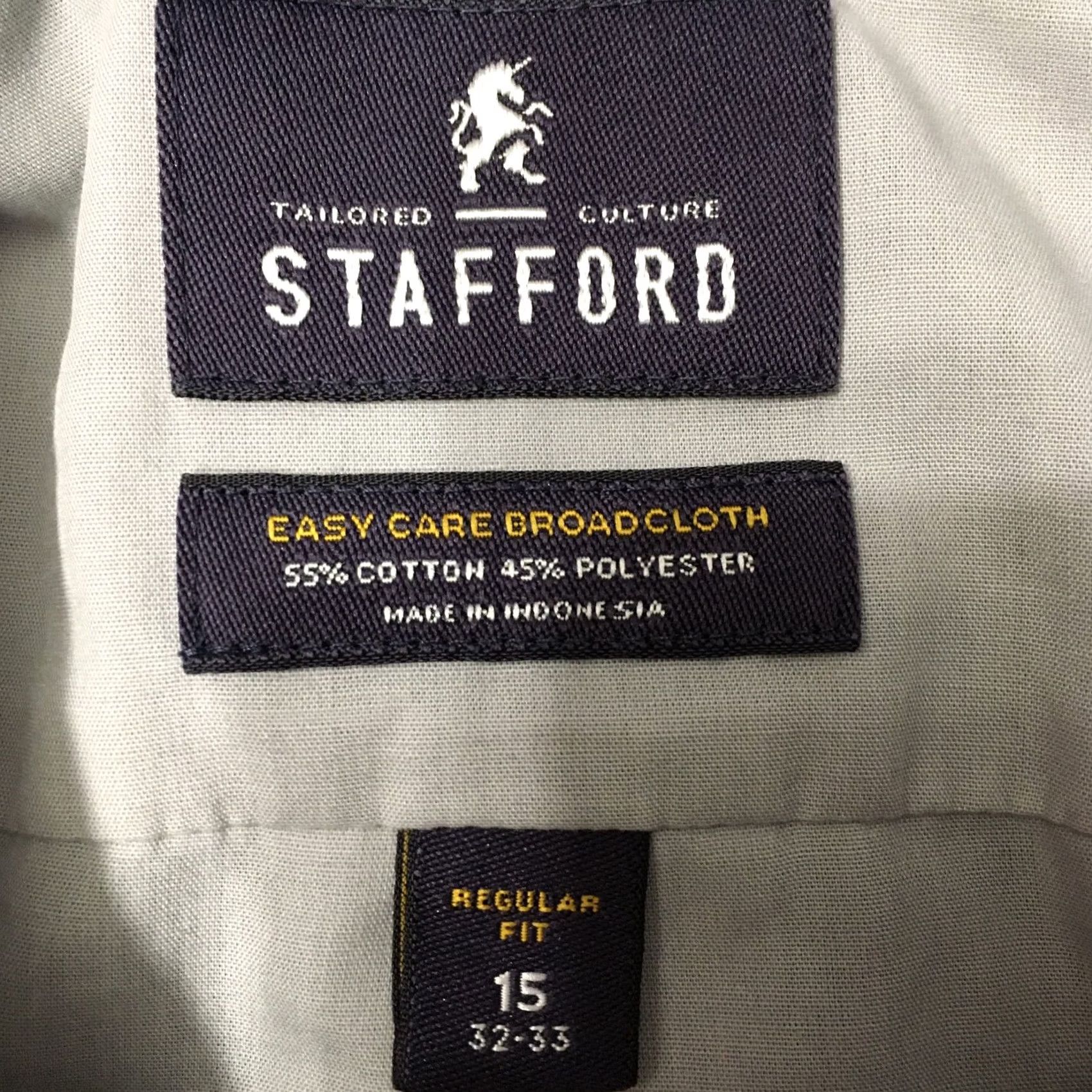 Stafford Stafford Shirt Mens 15 32/33 Gray EASY CARE BROADCLOTH Long Sleeve Size US M / EU 48-50 / 2 - 3 Thumbnail